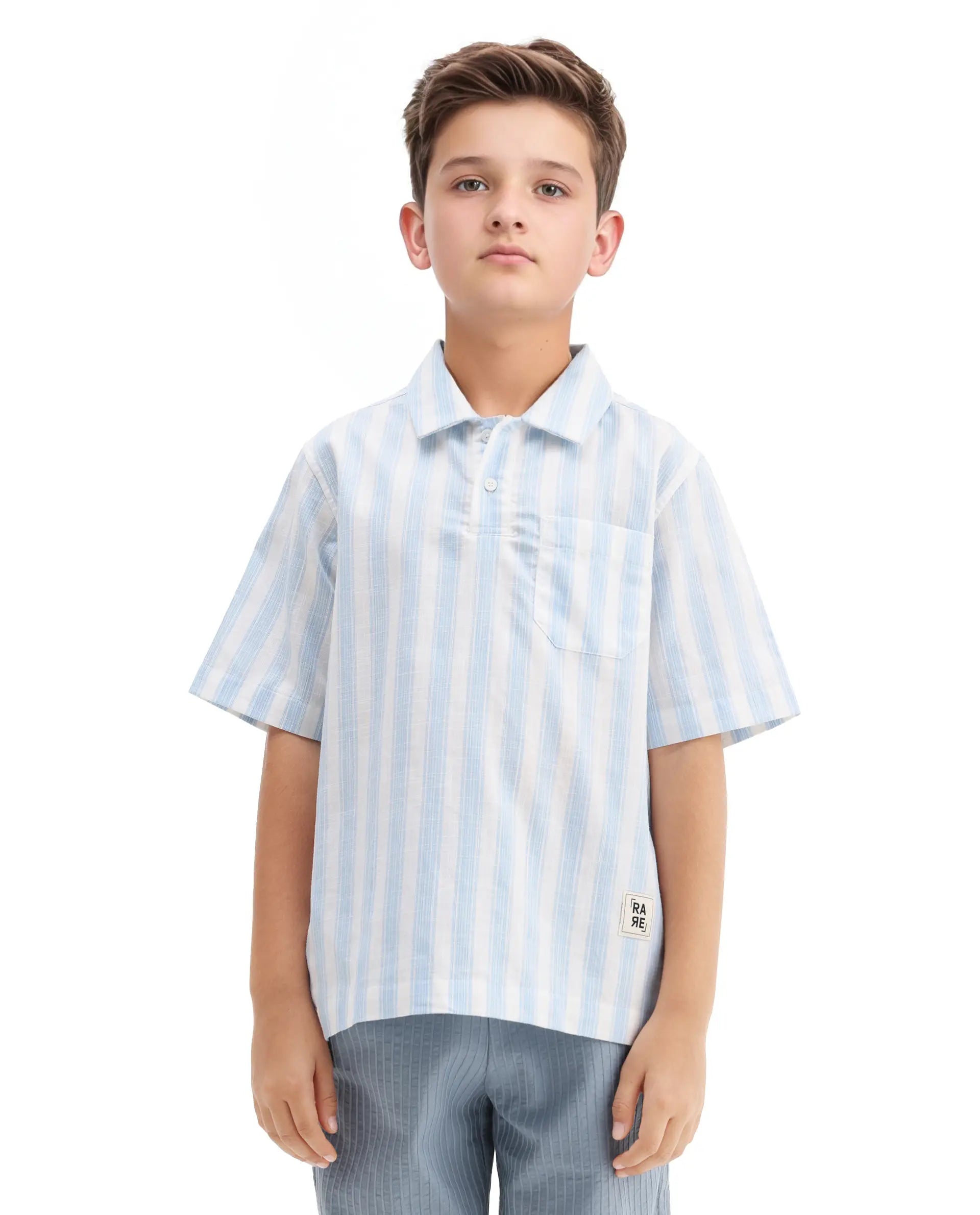 Rare Ones Kids Timo Blue Cotton Striped Button Closure Regular Fit Shirt