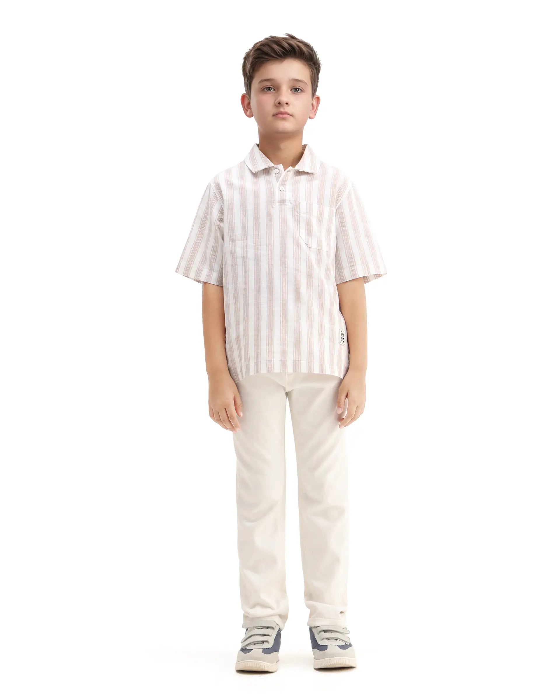 Rare Ones Kids Timo Brown Cotton Striped Button Closure Regular Fit Shirt