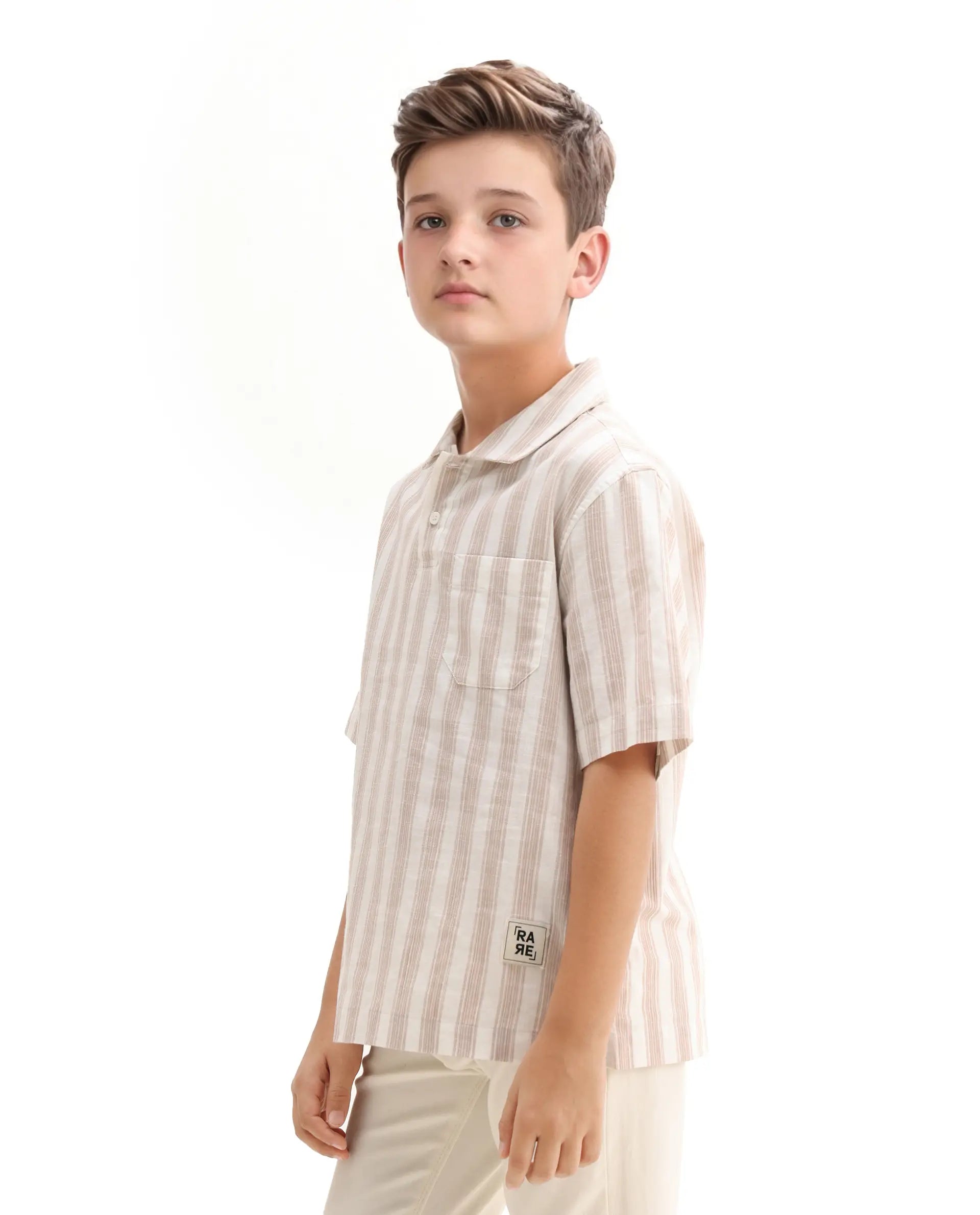 Rare Ones Kids Timo Brown Cotton Striped Button Closure Regular Fit Shirt