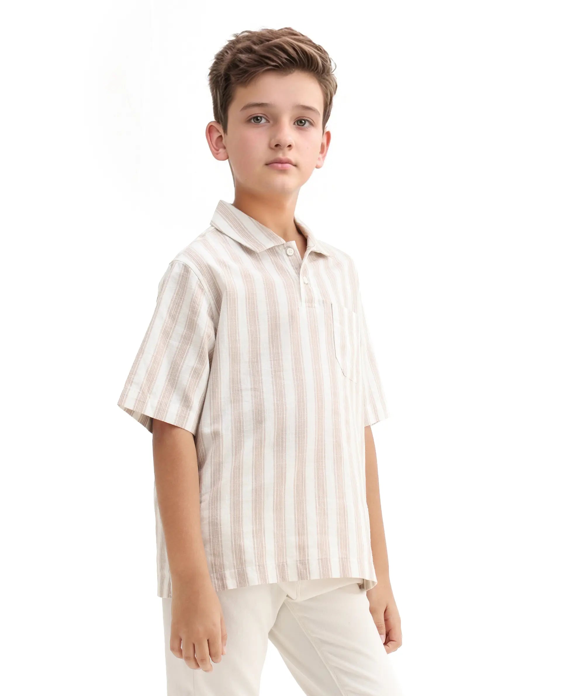 Rare Ones Kids Timo Brown Cotton Striped Button Closure Regular Fit Shirt