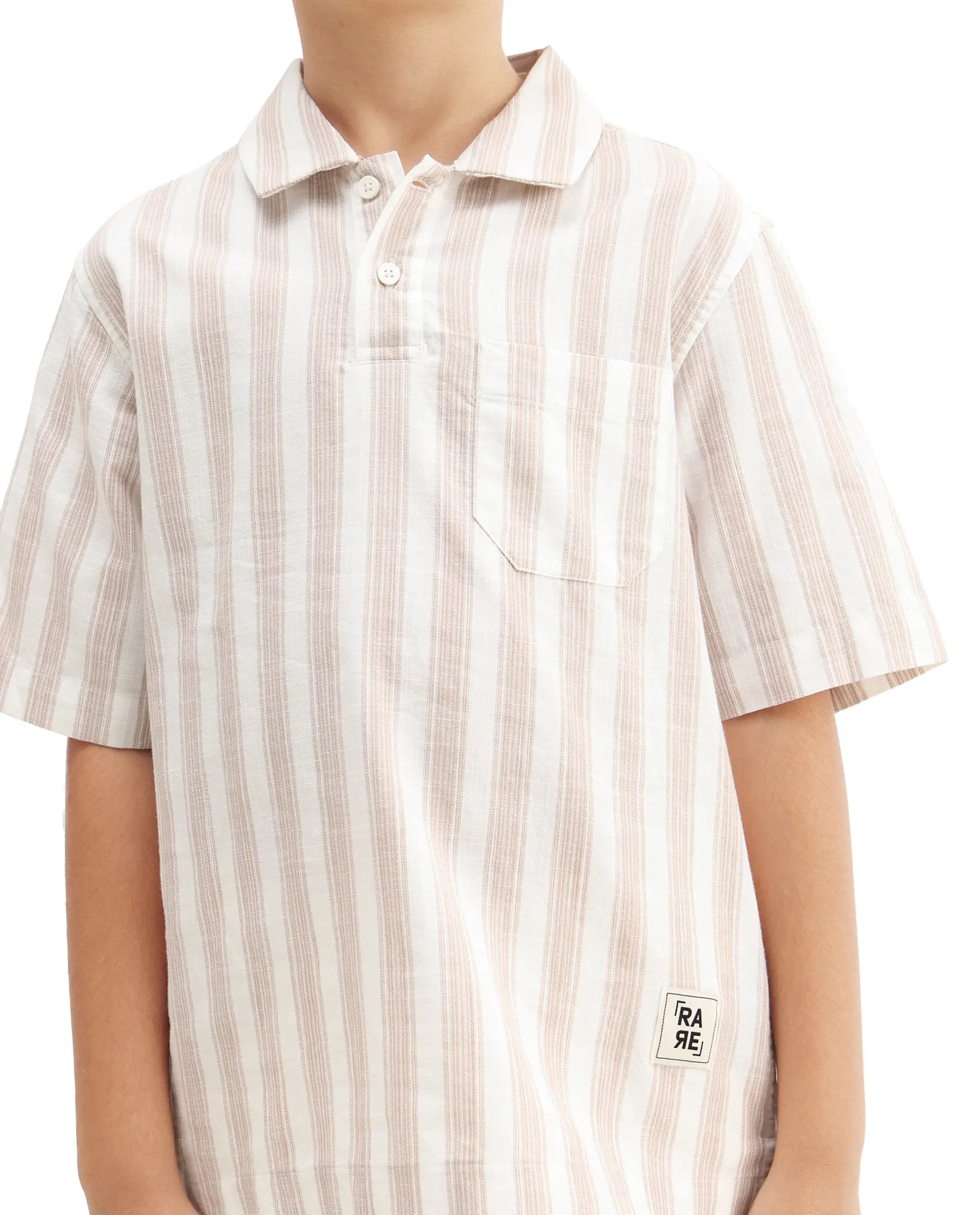 Rare Ones Kids Timo Brown Cotton Striped Button Closure Regular Fit Shirt