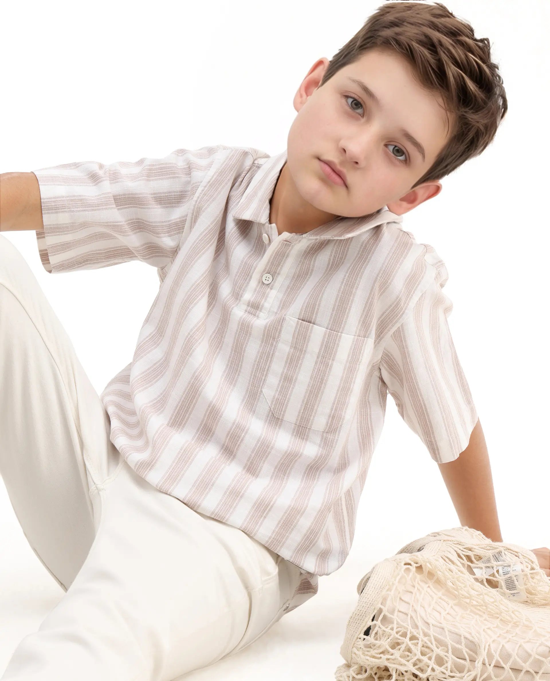 Rare Ones Kids Timo Brown Cotton Striped Button Closure Regular Fit Shirt