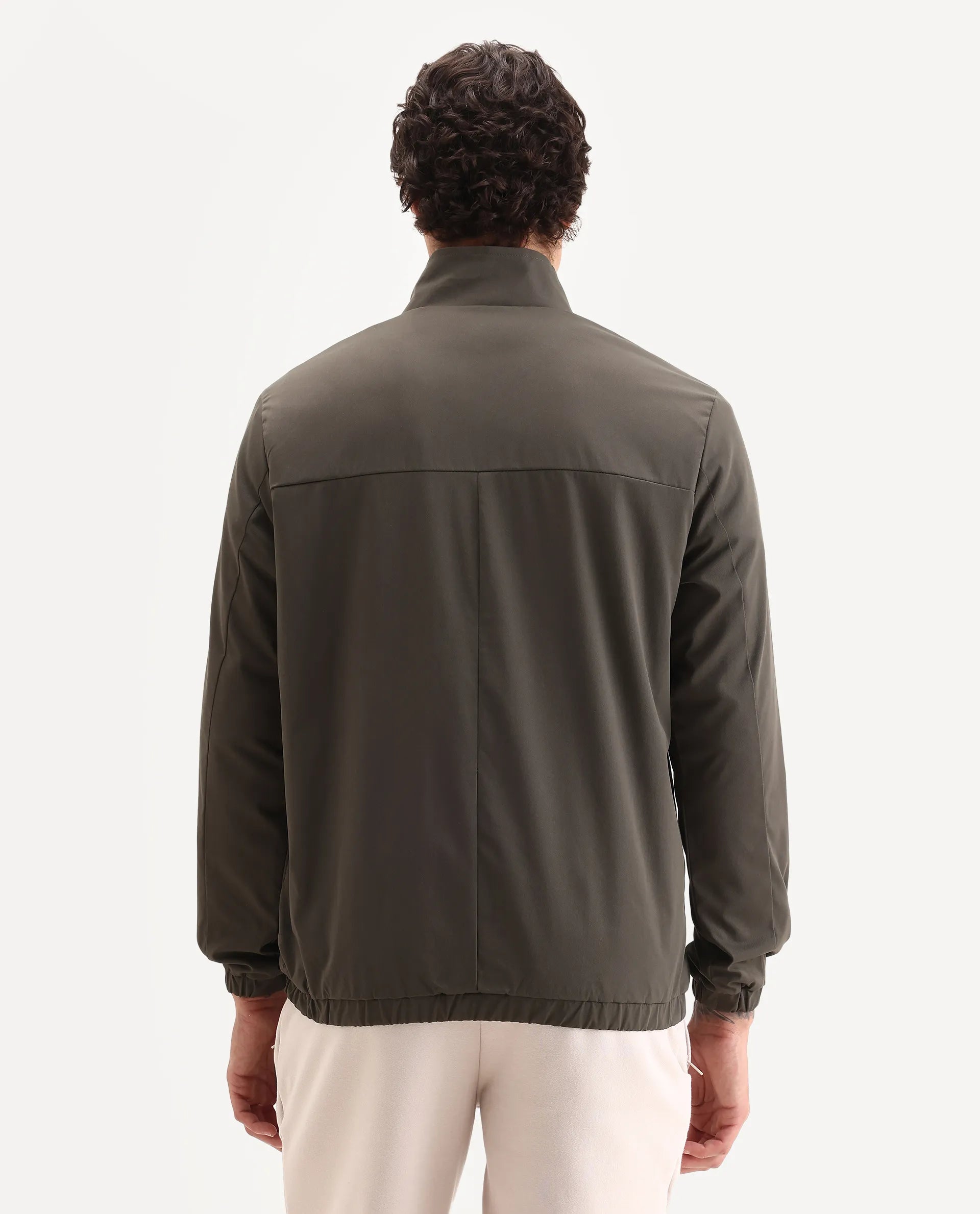 Rare Rabbit Men's Tim Olive Polyester Fabric High Neck Regular Fit Plain Jacket