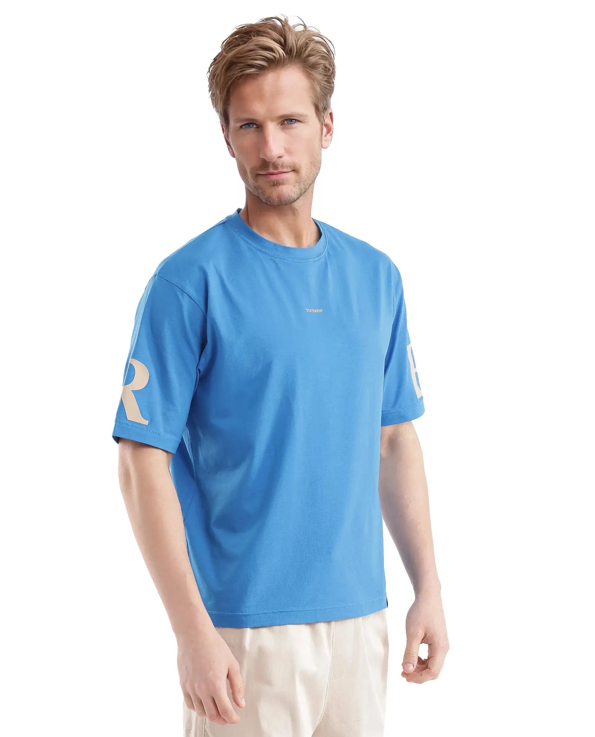 Rare Rabbit Men Tin Dark Blue Short Sleeves Crew Neck Digital Print T-Shirt