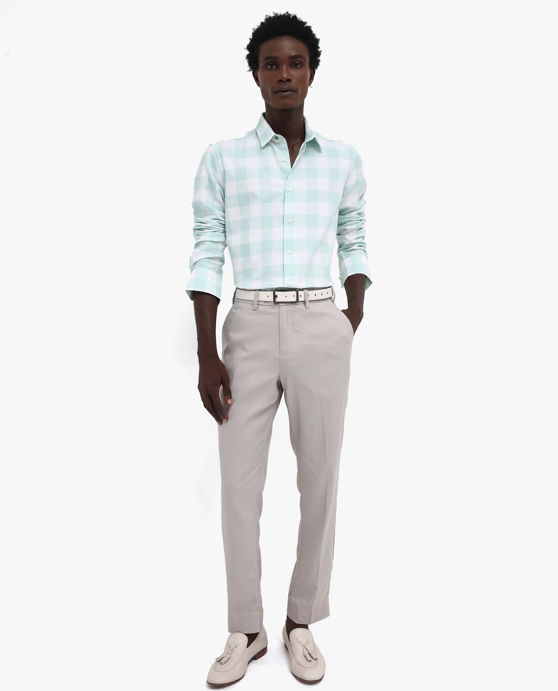 Rare Rabbit Men's Tinker Dark Turq Cotton Fabric Full Sleeve Regular Fit Gingham Checks Shirt