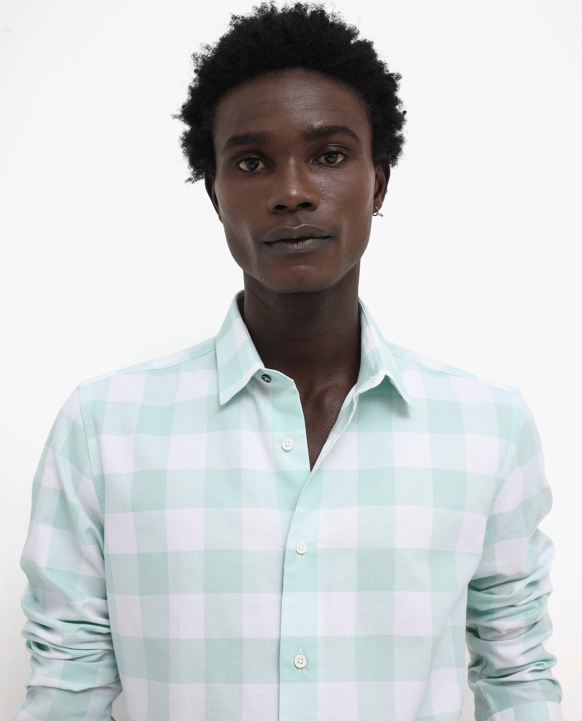 Rare Rabbit Men's Tinker Dark Turq Cotton Fabric Full Sleeve Regular Fit Gingham Checks Shirt