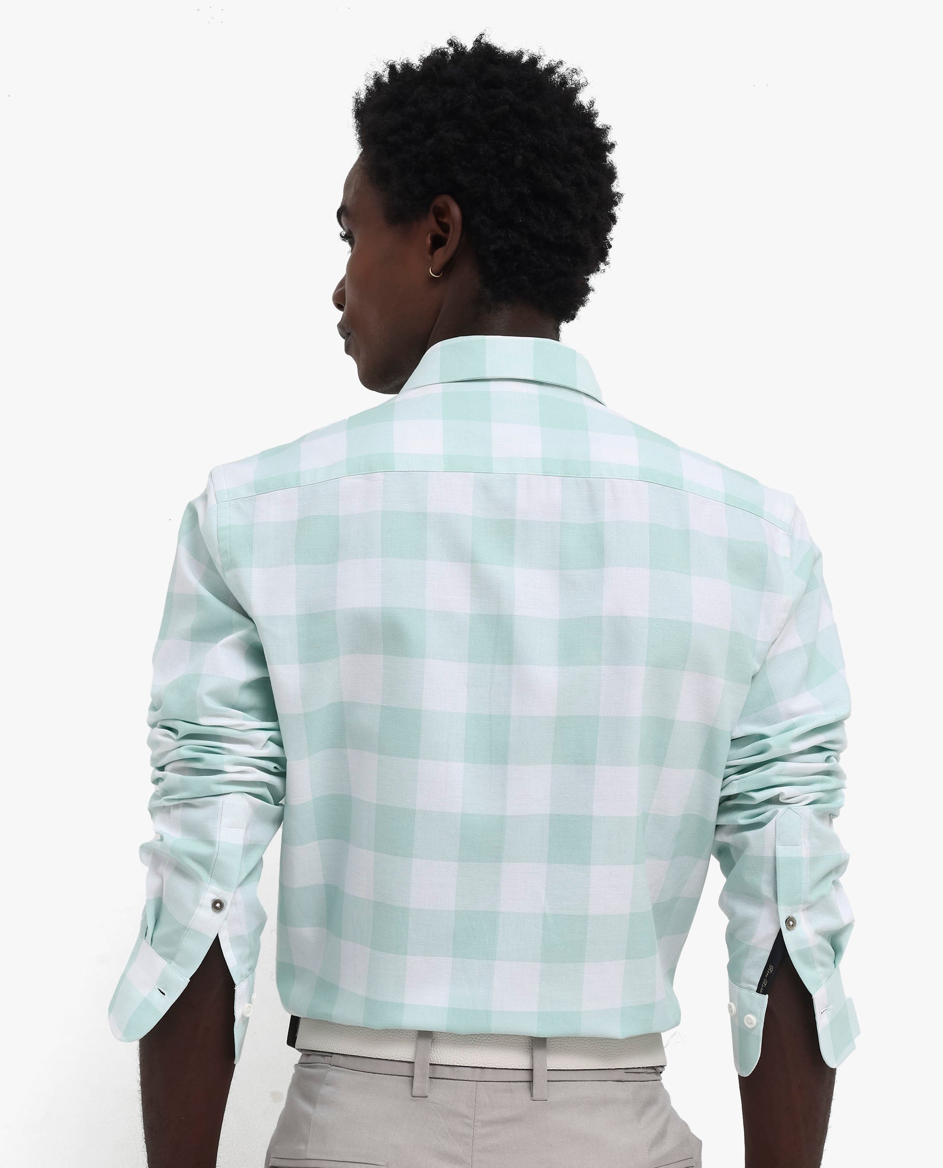 Rare Rabbit Men's Tinker Dark Turq Cotton Fabric Full Sleeve Regular Fit Gingham Checks Shirt