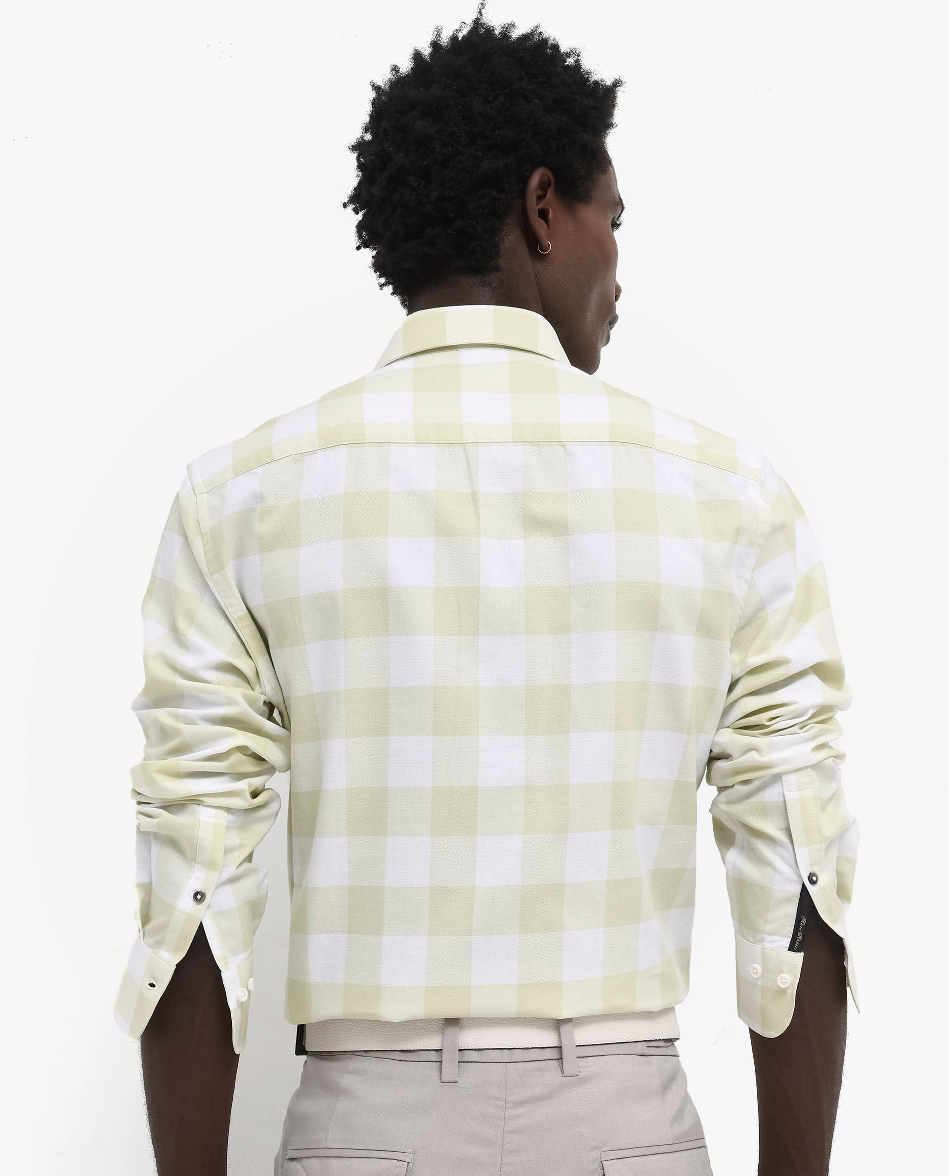 Rare Rabbit Men's Tinker Light Green Cotton Fabric Full Sleeve Regular Fit Gingham Checks Shirt