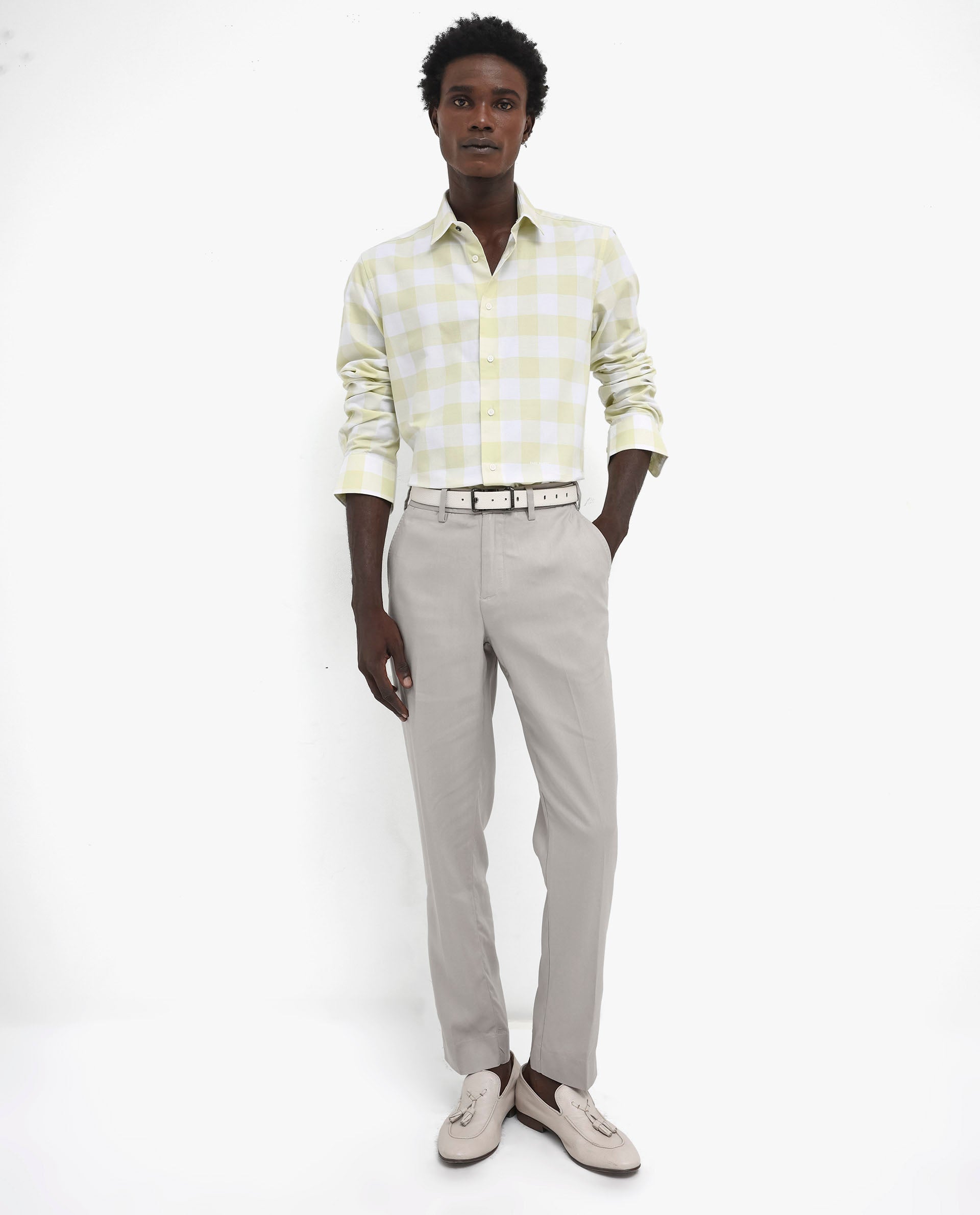 Rare Rabbit Men's Tinker Light Green Cotton Fabric Full Sleeve Regular Fit Gingham Checks Shirt