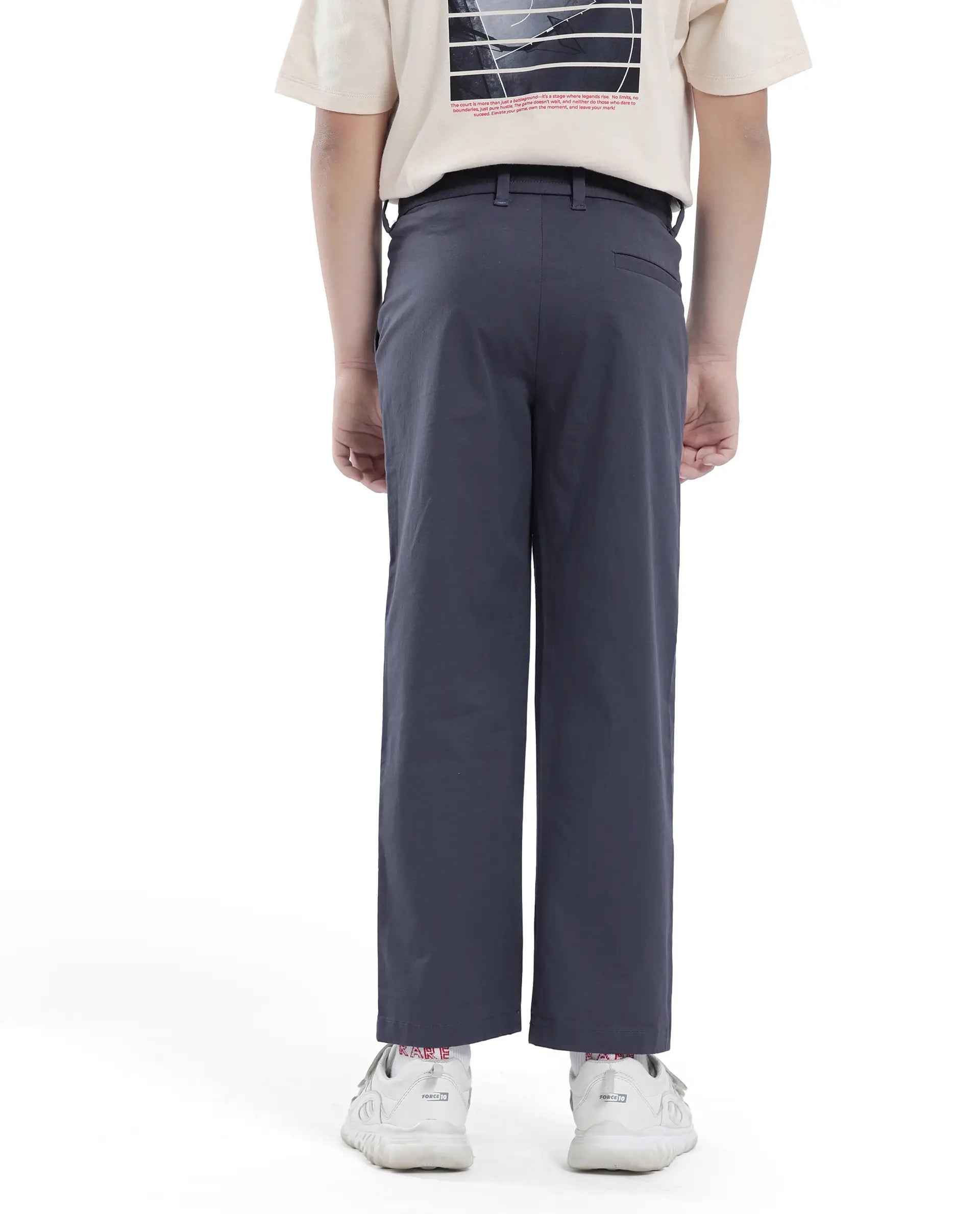 Rare Ones Kids Tino Navy Cotton Plain Button And Zip Closure Regular Fit Trouser