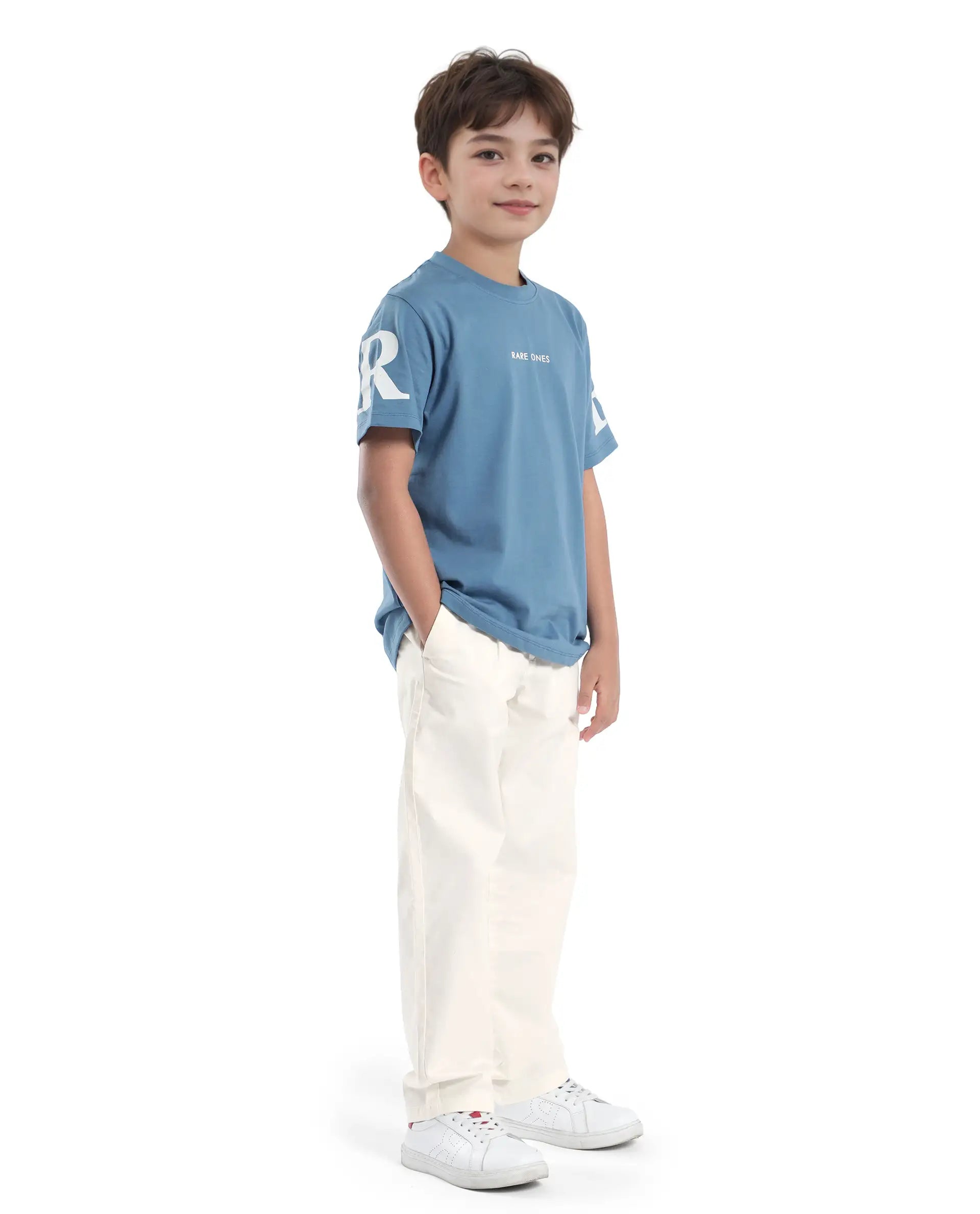 Rare Ones Kids Tilt Off White Cotton Plain Button And Zip Closure Regular Fit Trouser