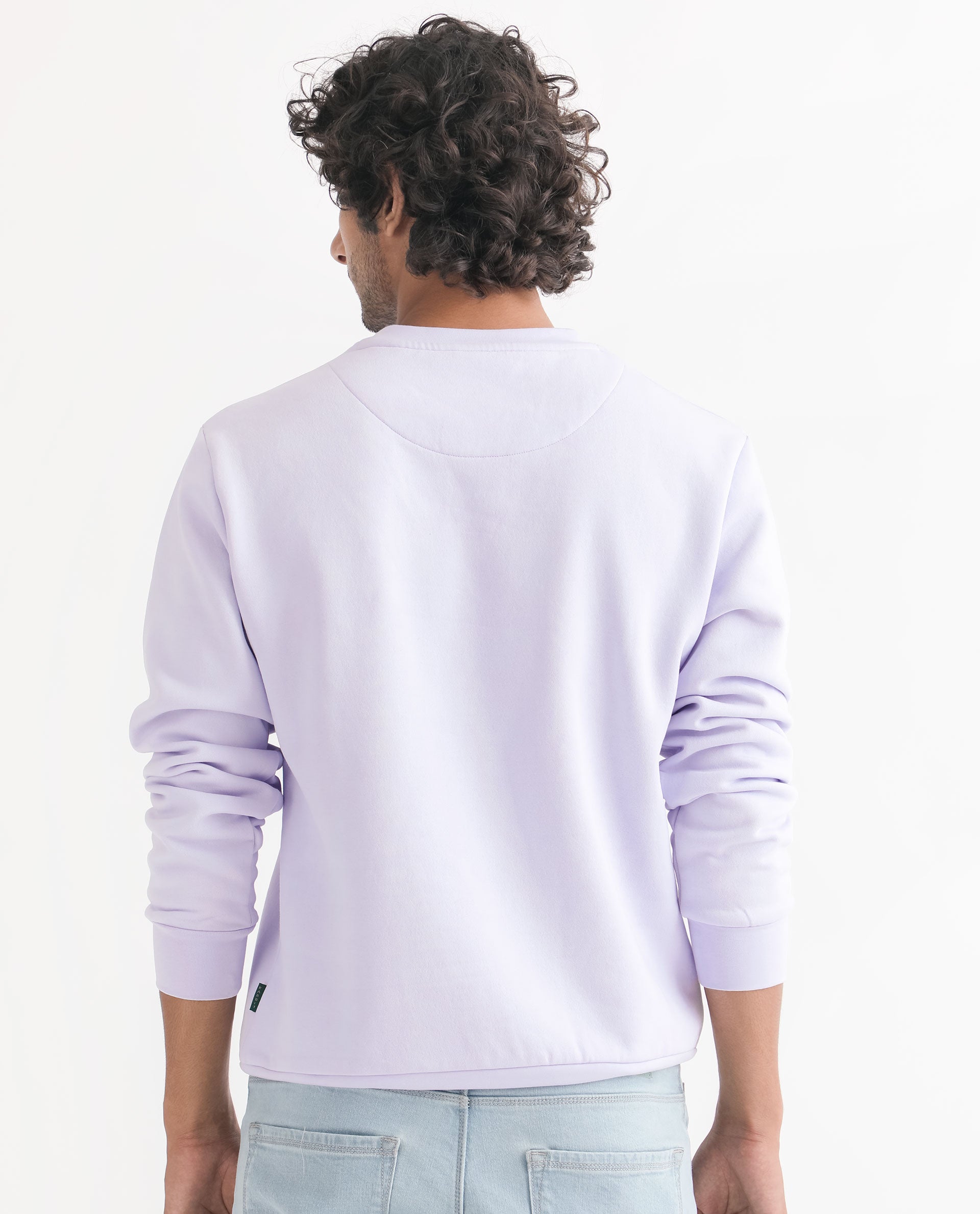 Rare Rabbit Men's Tisot Purple Cotton Polyester Fabric Full Sleeves Solid Towel Embroidery Branding Sweatshirt