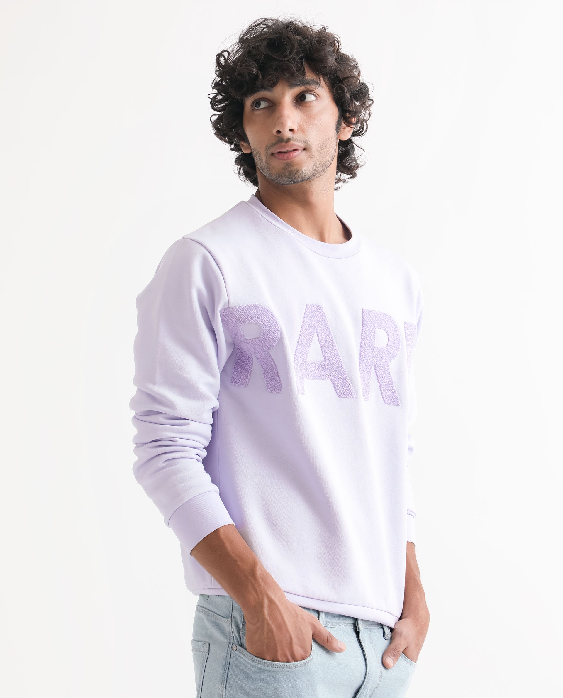 Rare Rabbit Men's Tisot Purple Cotton Polyester Fabric Full Sleeves Solid Towel Embroidery Branding Sweatshirt