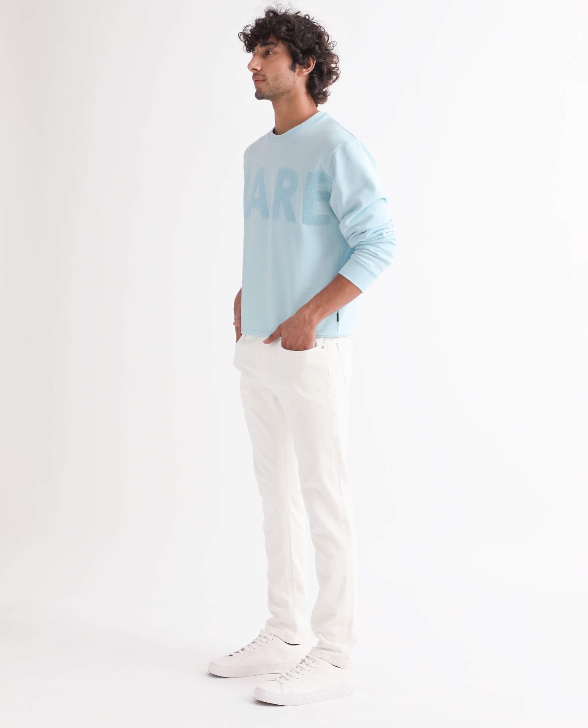 Rare Rabbit Men's Tisot Turq Cotton Polyester Fabric Full Sleeves Solid Towel Embroidery Branding Sweatshirt