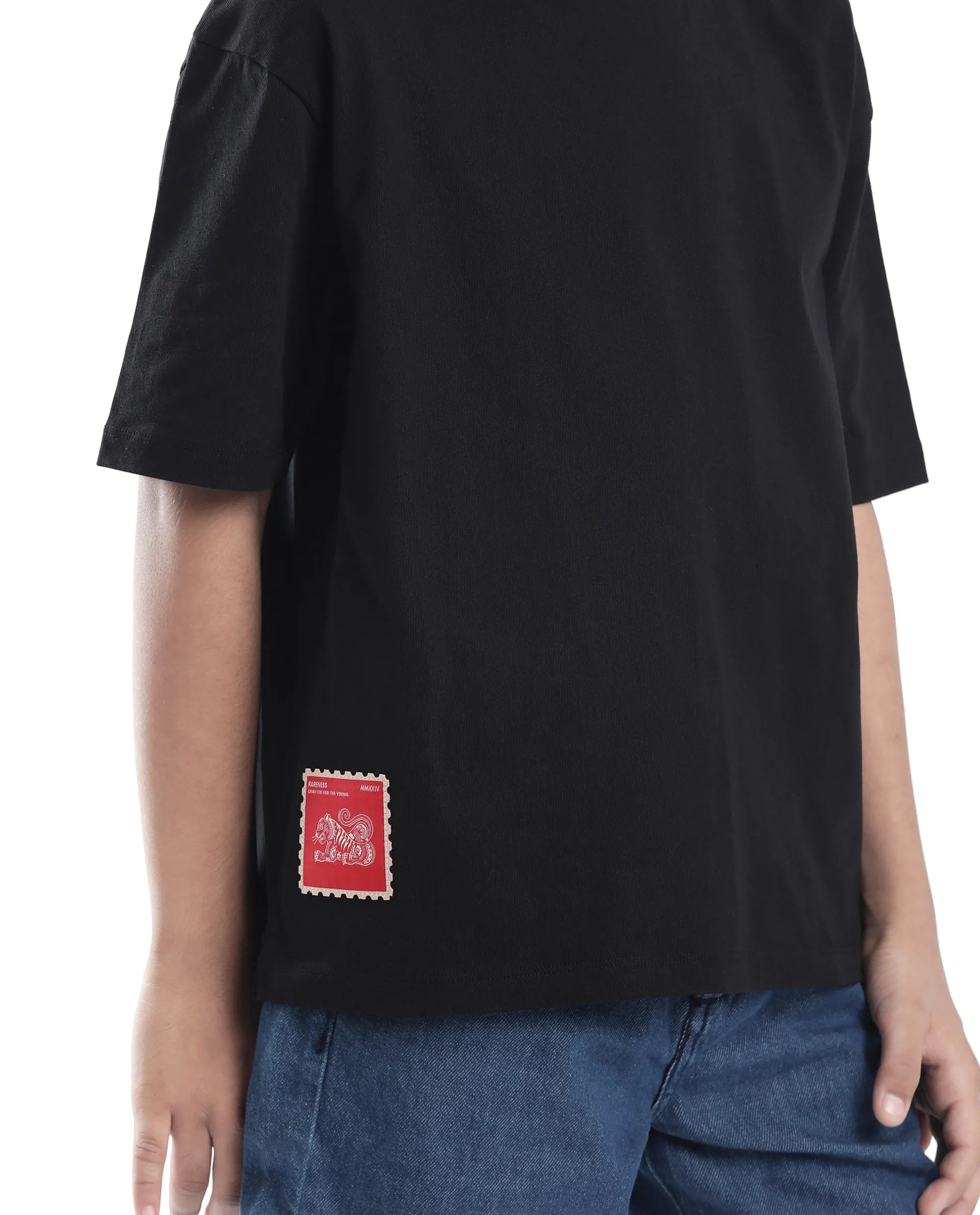 Rare Ones Kids Tiy Black Cotton Graphic Print Slip-On Oversized Fit T-Shirt