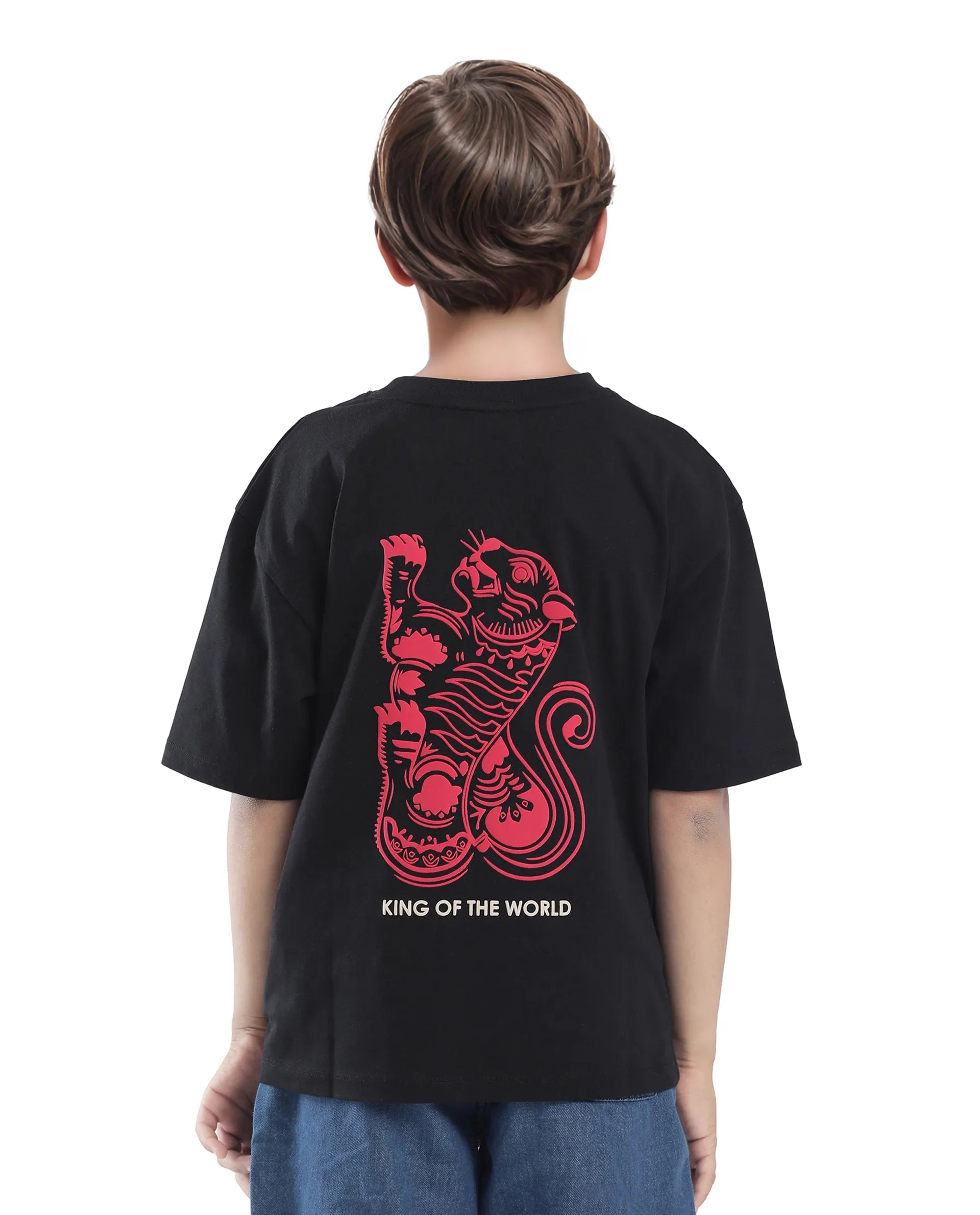 Rare Ones Kids Tiy Black Cotton Graphic Print Slip-On Oversized Fit T-Shirt