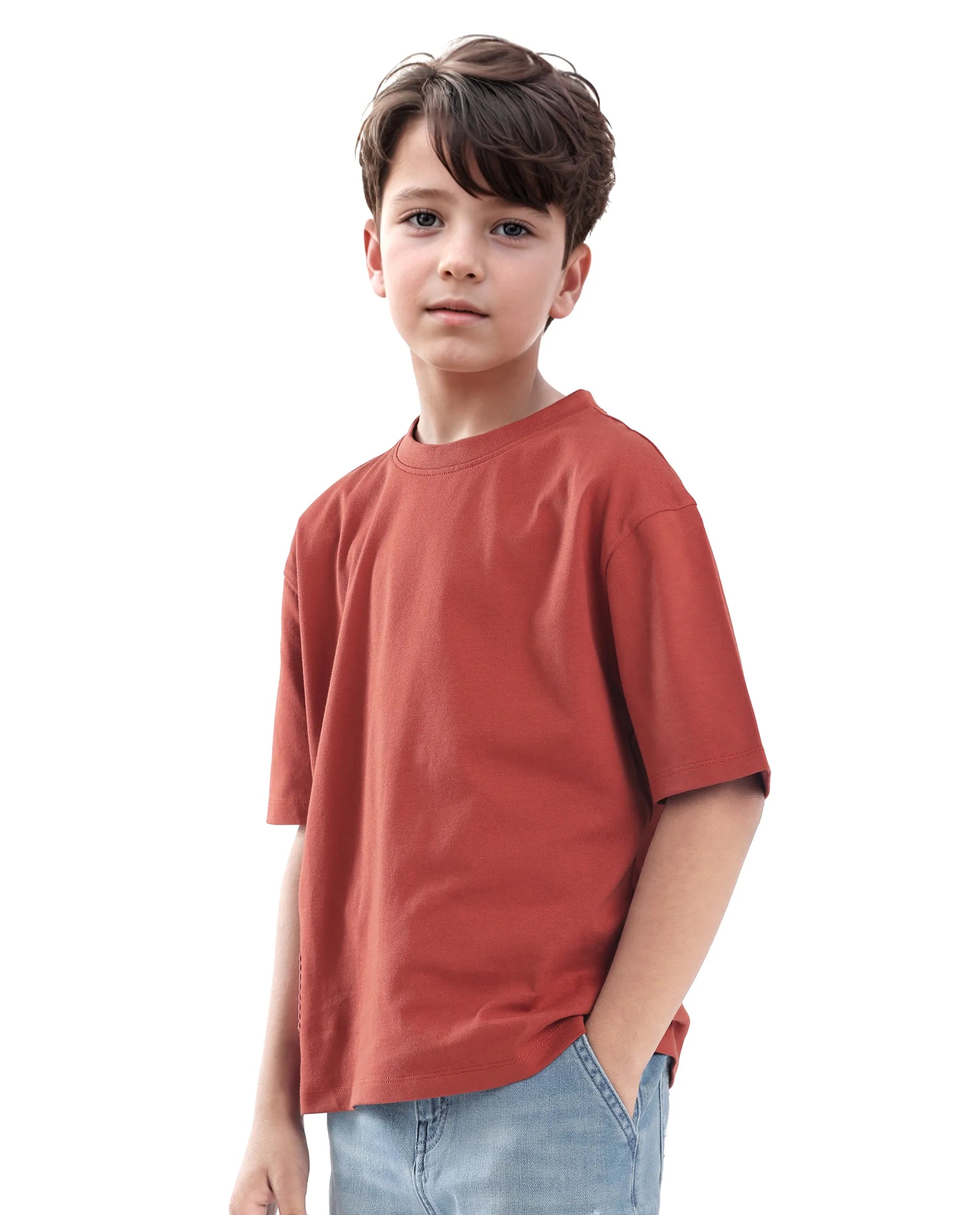 Rare Ones Kids Tiy Rust Cotton Graphic Print Slip-On Oversized Fit T-Shirt