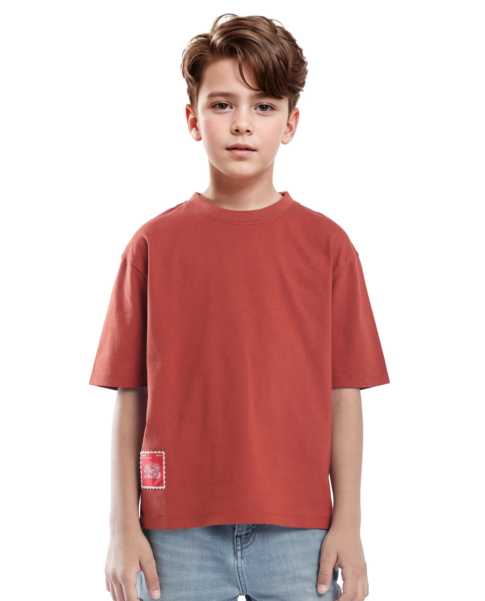 Rare Ones Kids Tiy Rust Cotton Graphic Print Slip-On Oversized Fit T-Shirt
