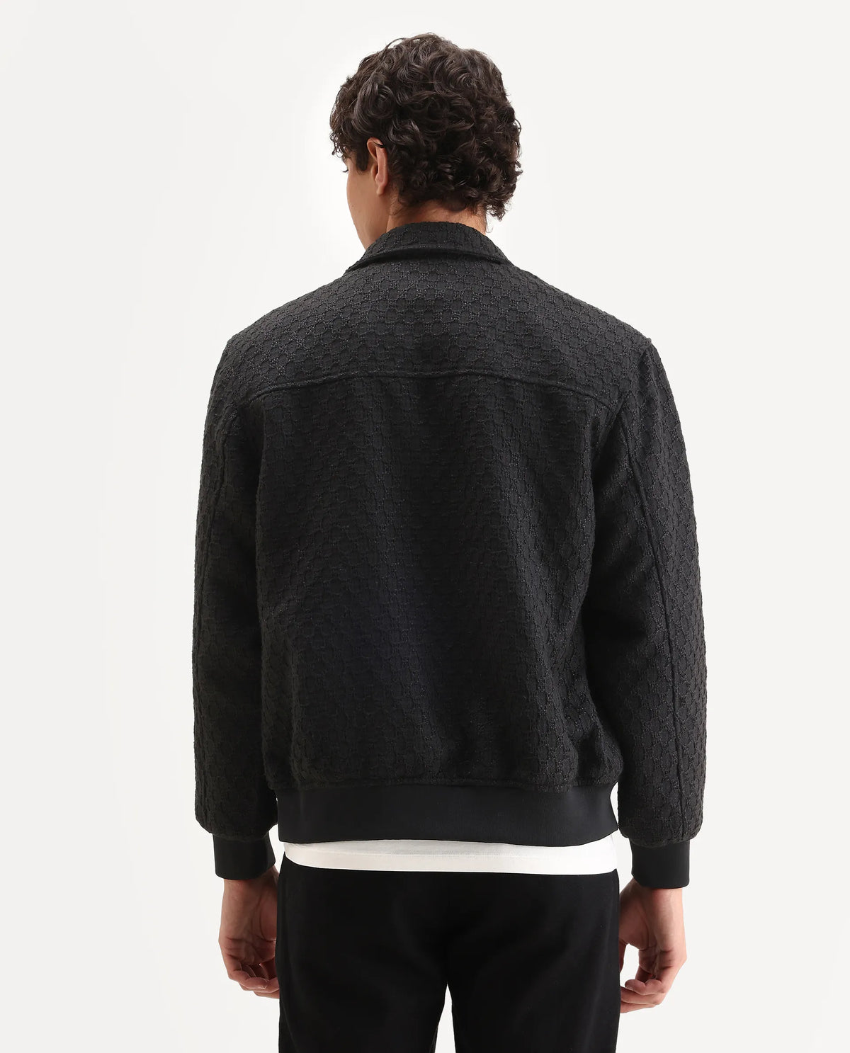 Rare Rabbit Men's Tizol Black Cotton Blend Fabric High Neck Regular Fit Textured Jacket