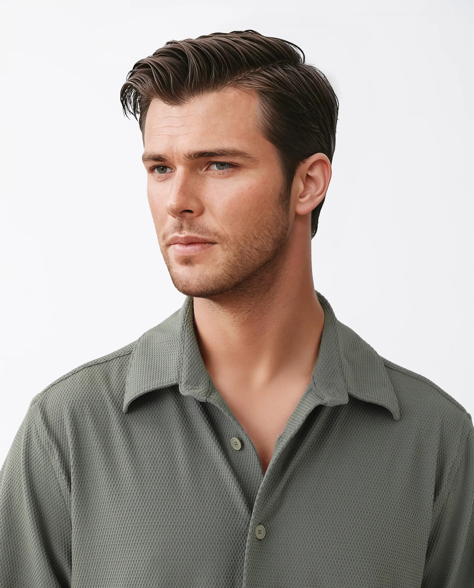 Rare Rabbit Men's Tobbit Olive Cotton Textured Regular Fit Full Sleeve Collared Shirt