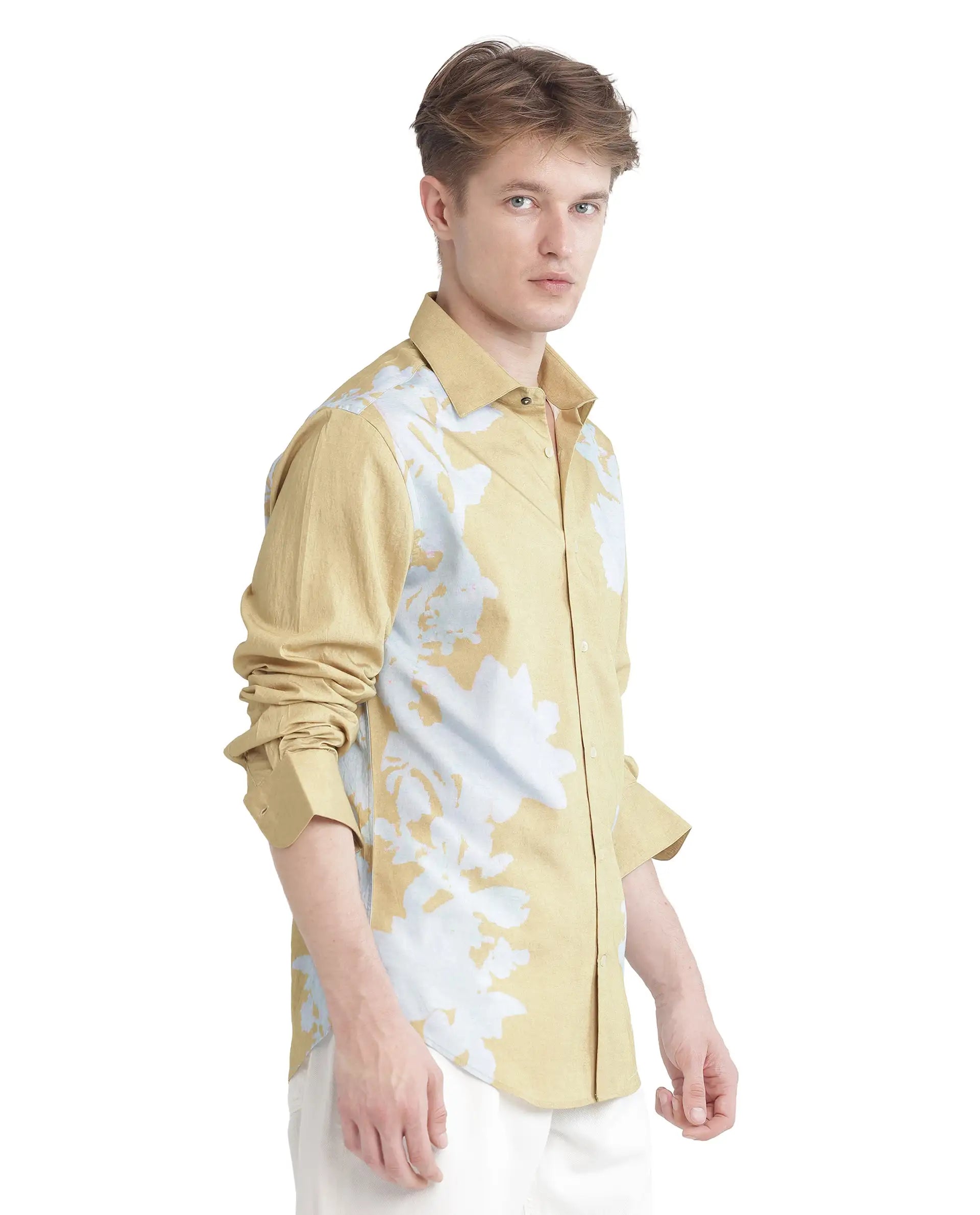 Rare Rabbit Men Tobo Dusky Green Viscose Fabric Full Sleeve Regular Collar Floral Printed Shirt