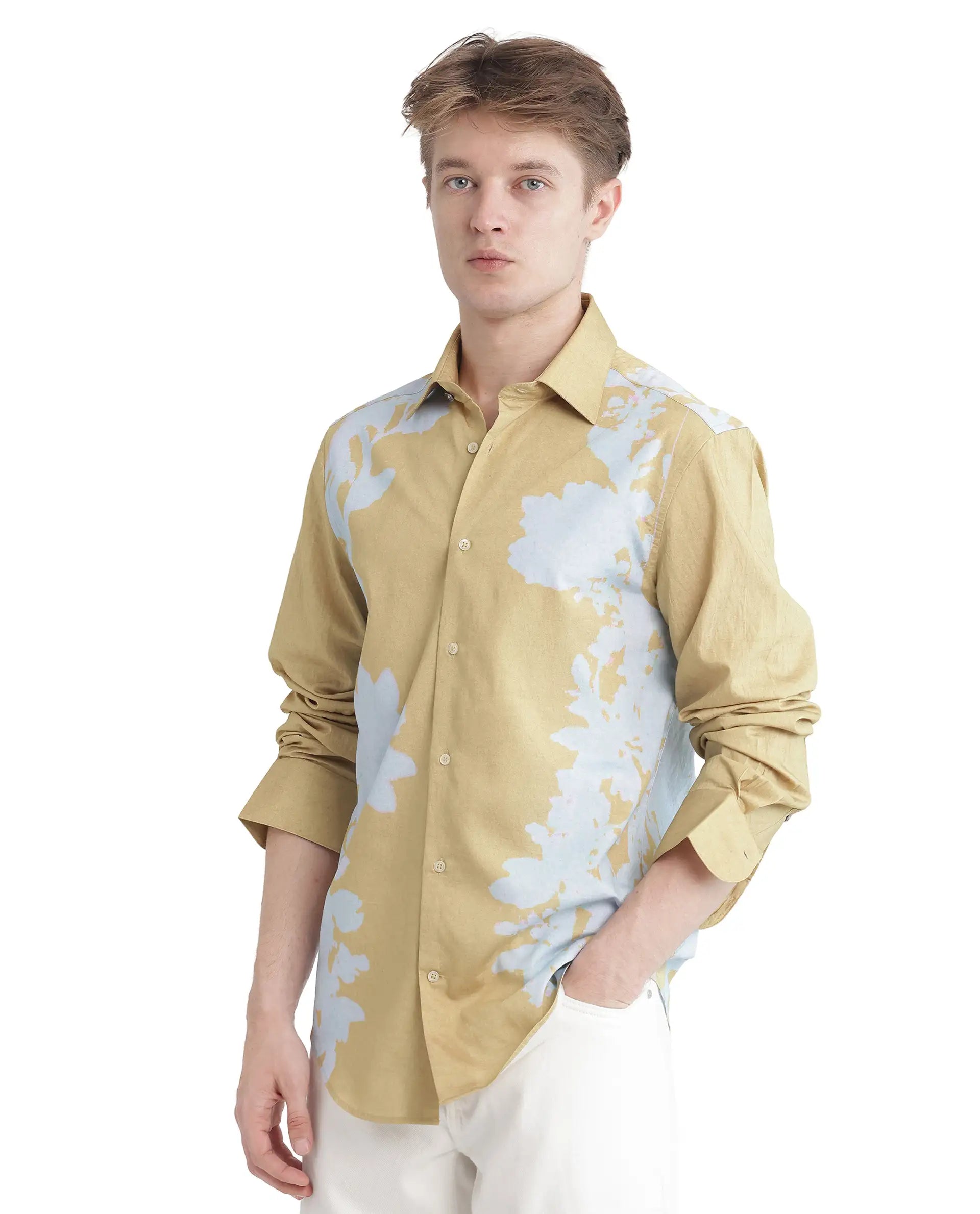 Rare Rabbit Men Tobo Dusky Green Viscose Fabric Full Sleeve Regular Collar Floral Printed Shirt