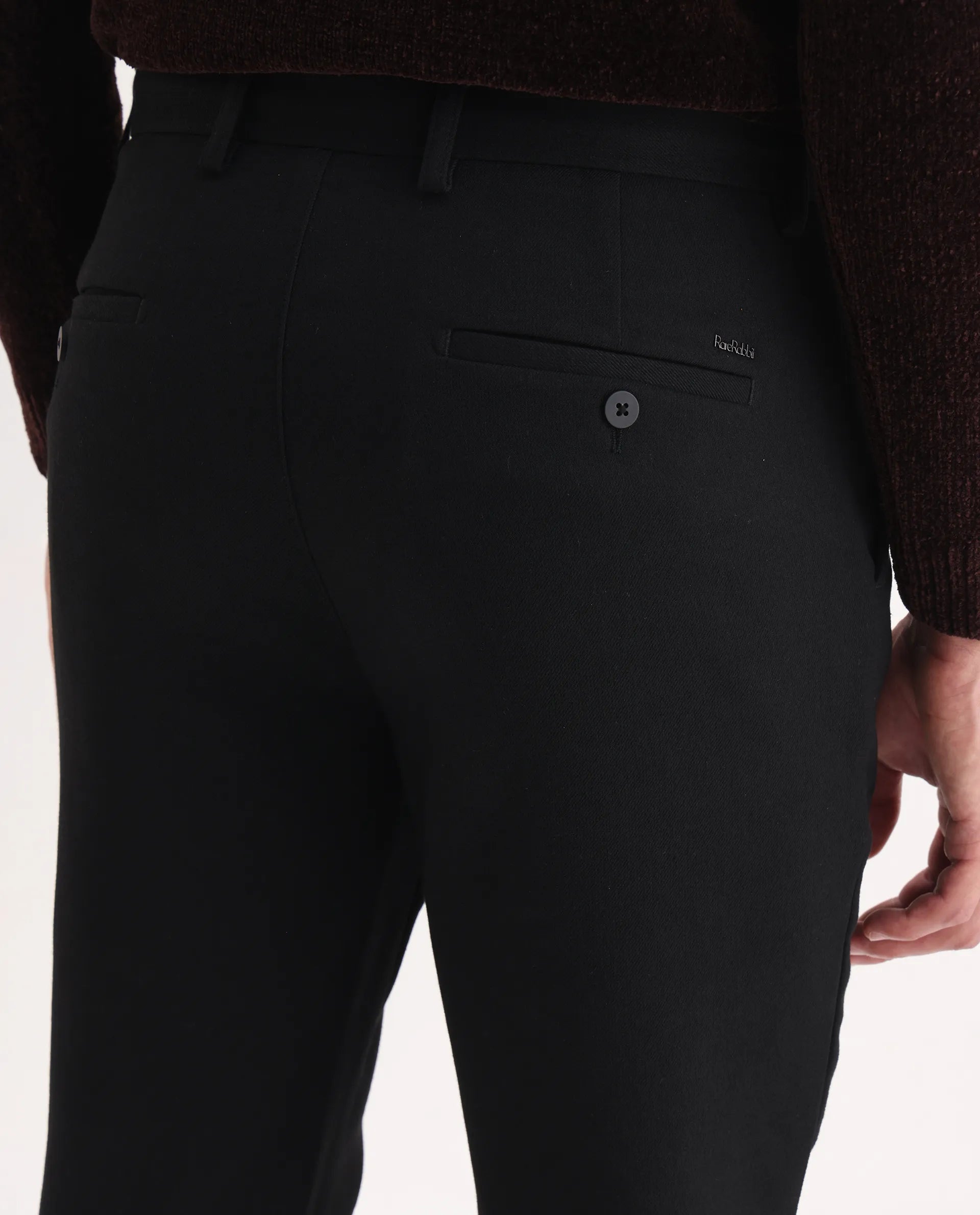 Rare Rabbit Men Tock Black Polyester Fabric Drawstring Closure Plain Trouser