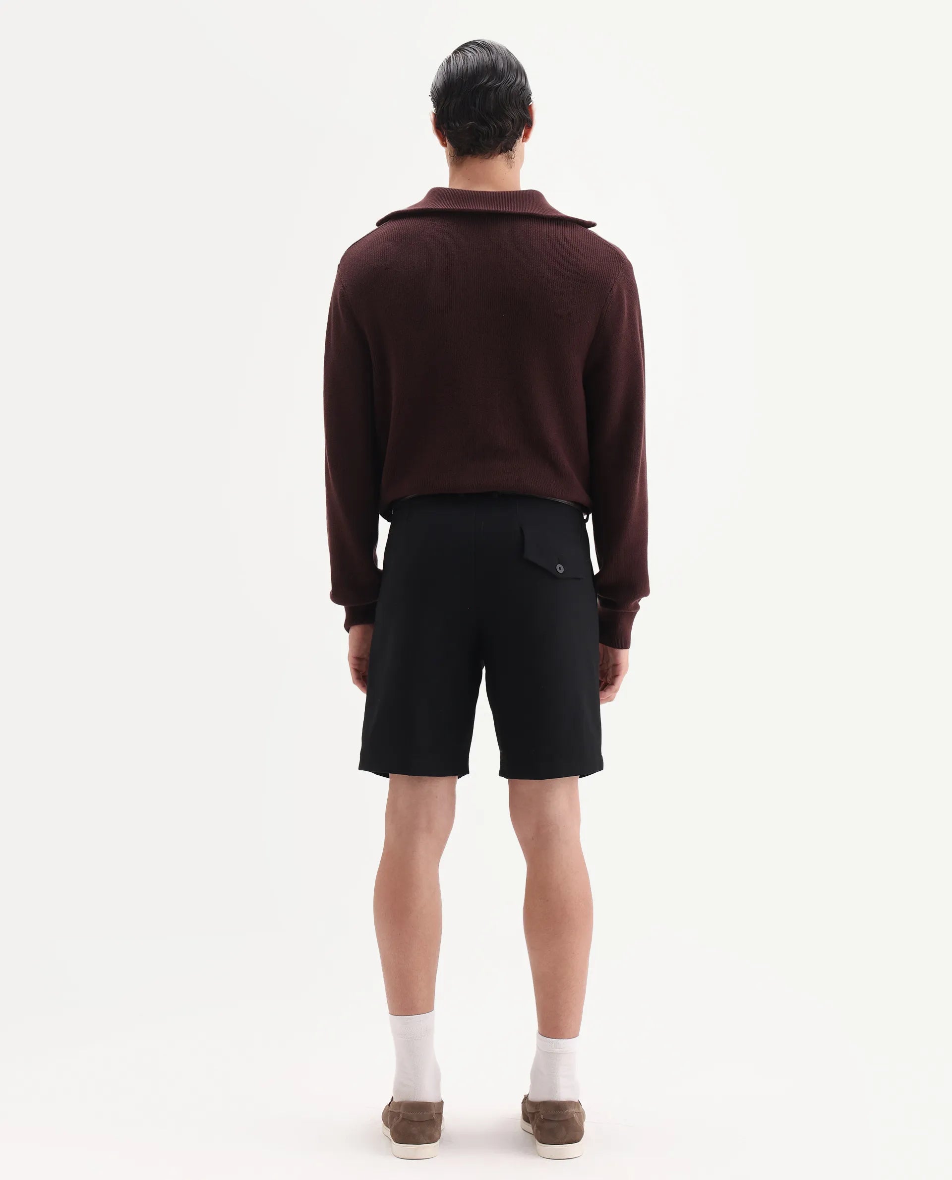 Rare Rabbit Men Tocki Black Polyester Blend Fabric Button Closure Plain Shorts