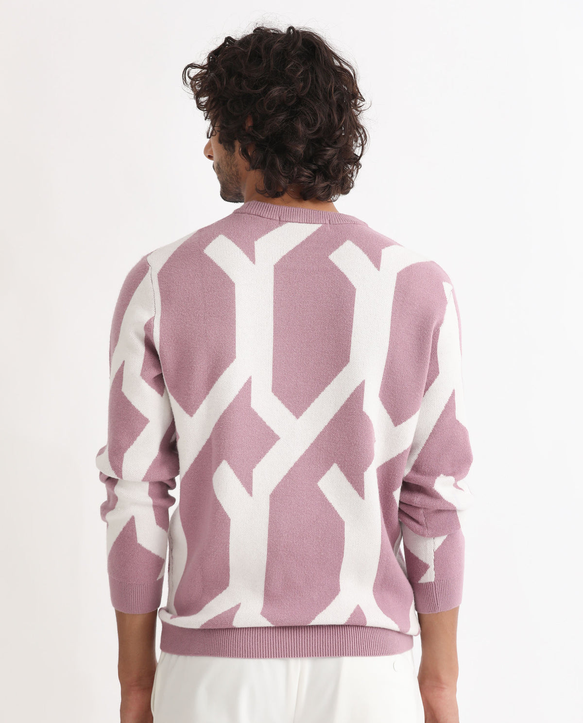 Rare Rabbit Mens Togepi Pink Sweater Viscose Polyester Nylon Fabric Crew Neck Knitted Full Sleeves Comfortable Fit