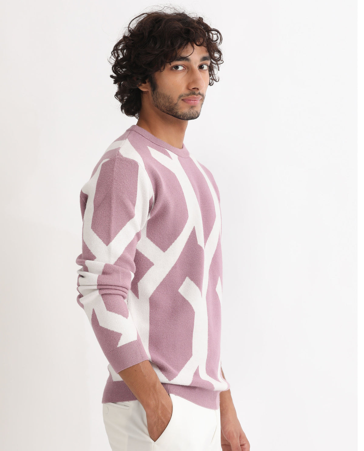 Rare Rabbit Mens Togepi Pink Sweater Viscose Polyester Nylon Fabric Crew Neck Knitted Full Sleeves Comfortable Fit