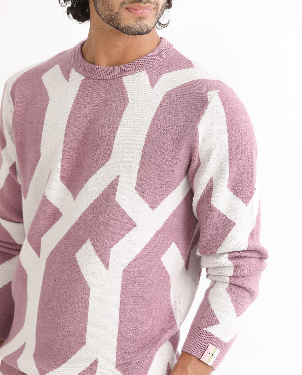 Rare Rabbit Mens Togepi Pink Sweater Viscose Polyester Nylon Fabric Crew Neck Knitted Full Sleeves Comfortable Fit