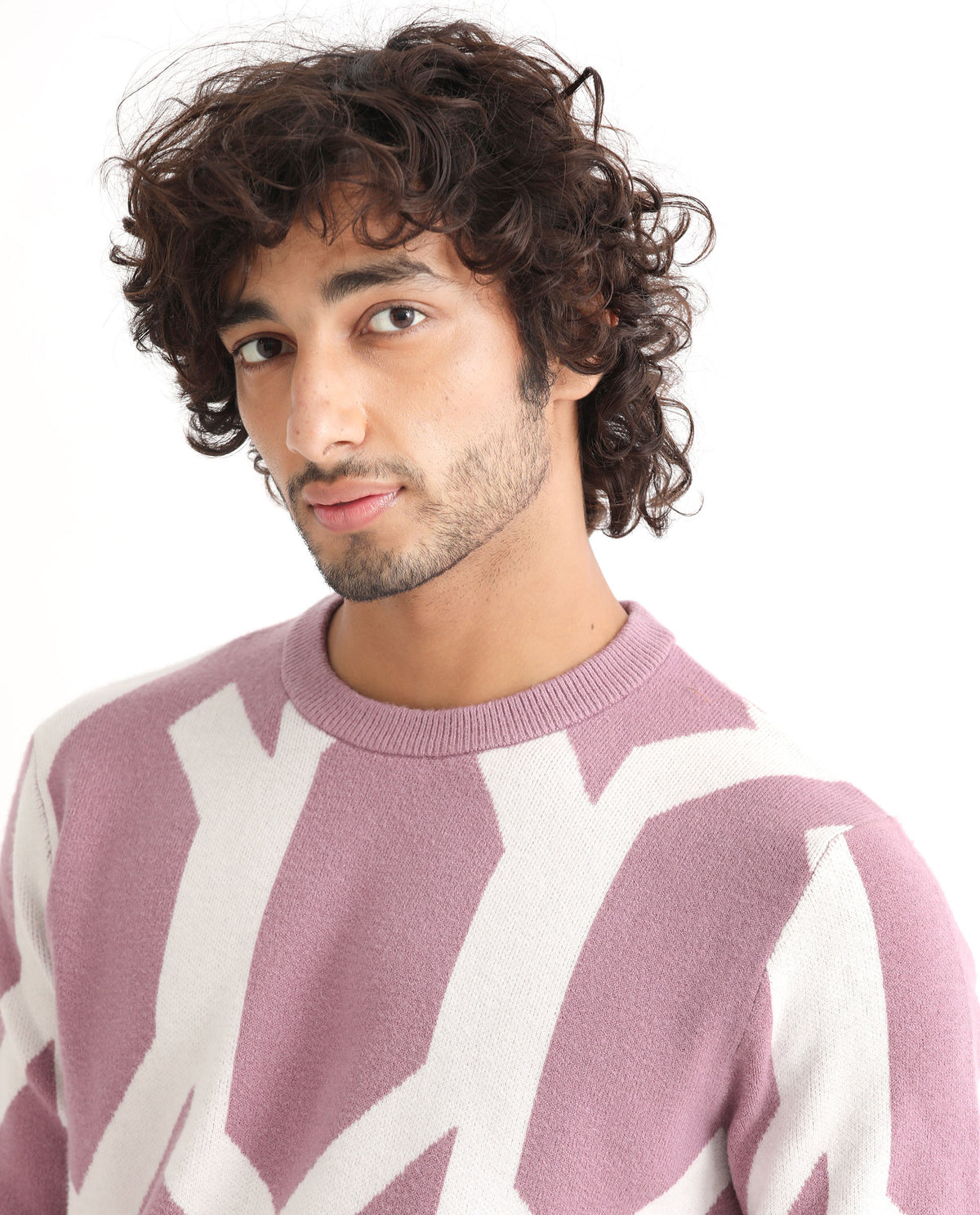 Rare Rabbit Mens Togepi Pink Sweater Viscose Polyester Nylon Fabric Crew Neck Knitted Full Sleeves Comfortable Fit