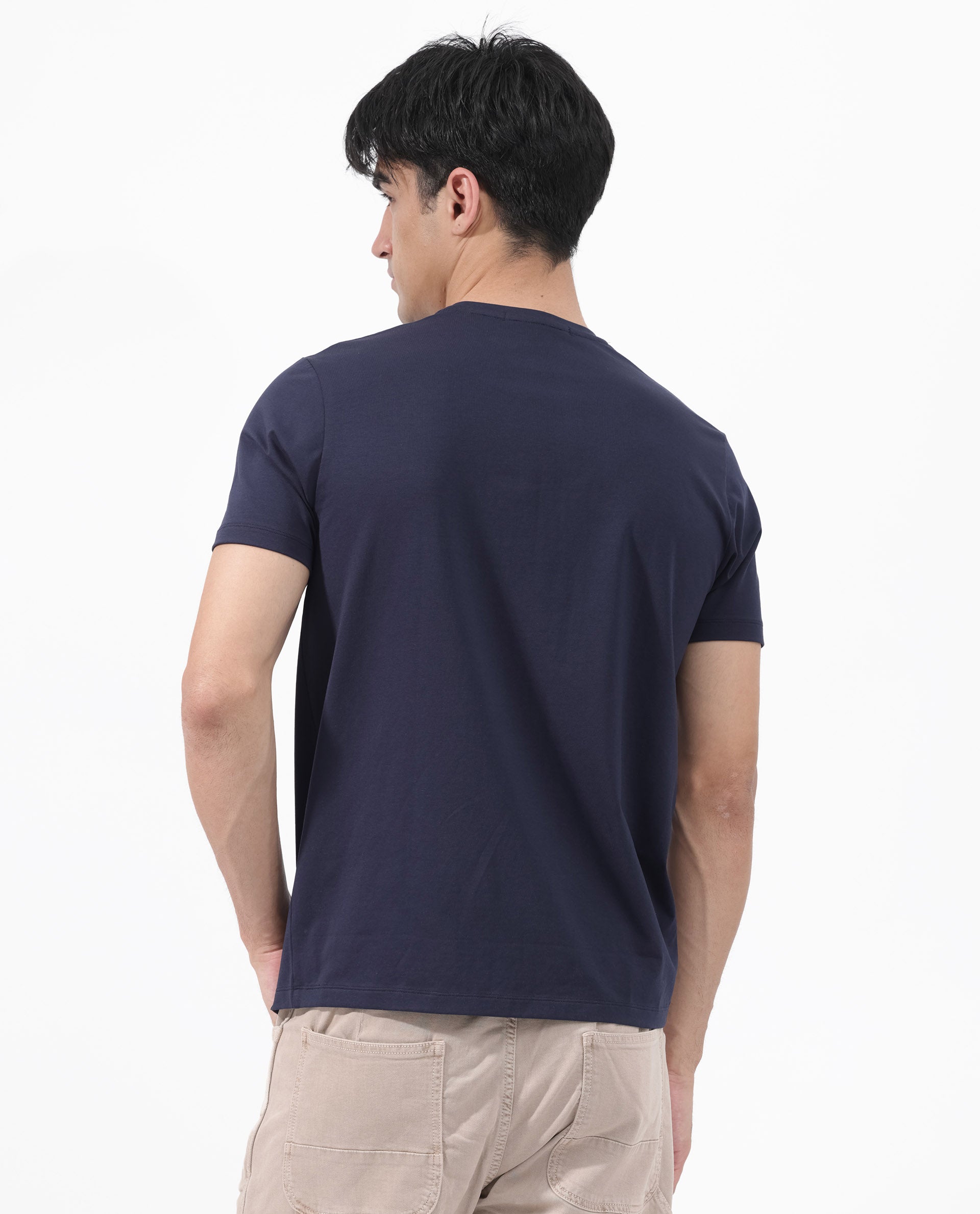 Rare Rabbit Articale Men's Together-1 Navy Crew Neck Relaxed Fit Knit Typography Print T-Shirt