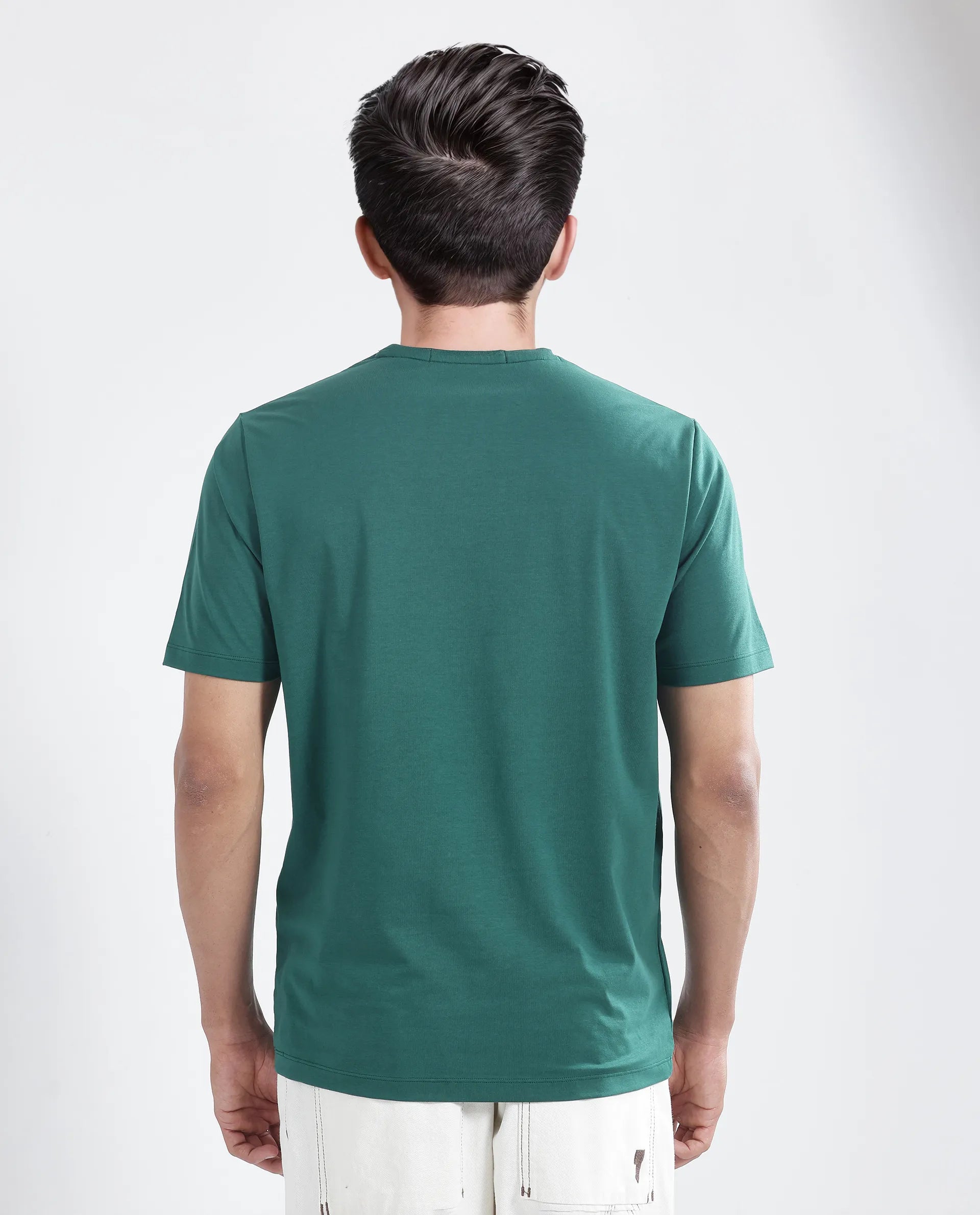 Rare Rabbit Men's Toid Dark Green Cotton Blend Fabric Half Sleeve Crew Neck Regular Fit Graphic Print T-Shirt