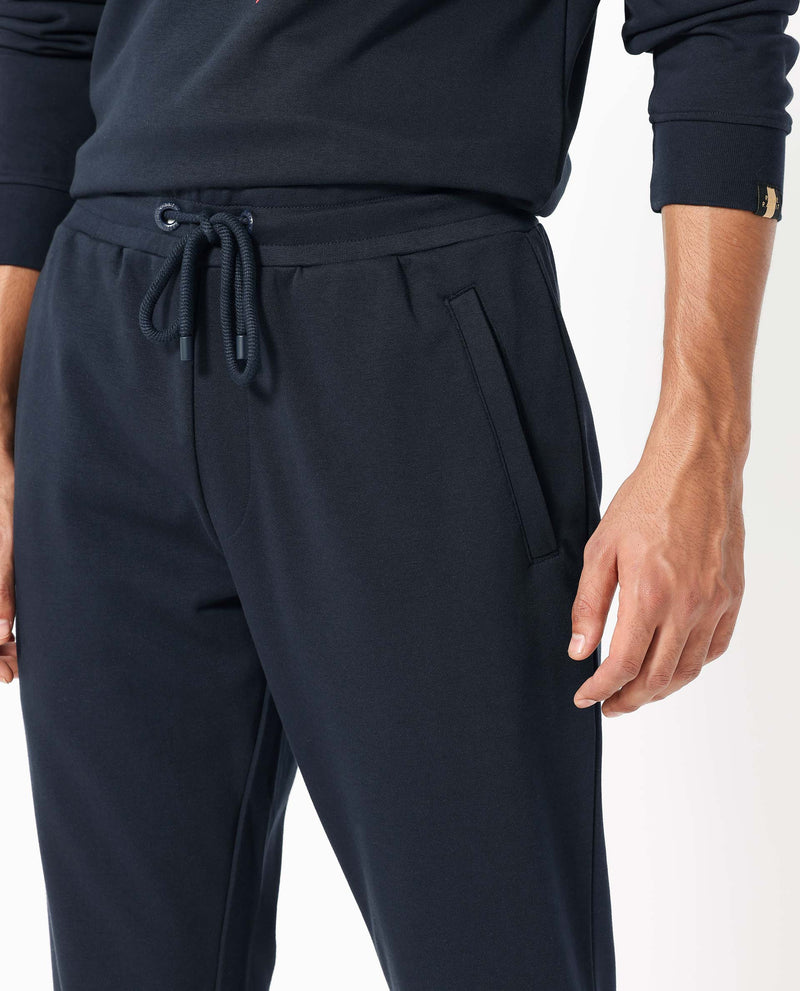 RARE RABBIT MENS TOKA NAVY TRACK PANT COTTON POLYESTER TERRY FABRIC MID RISE KNITTED DRAW STRING CLOSURE