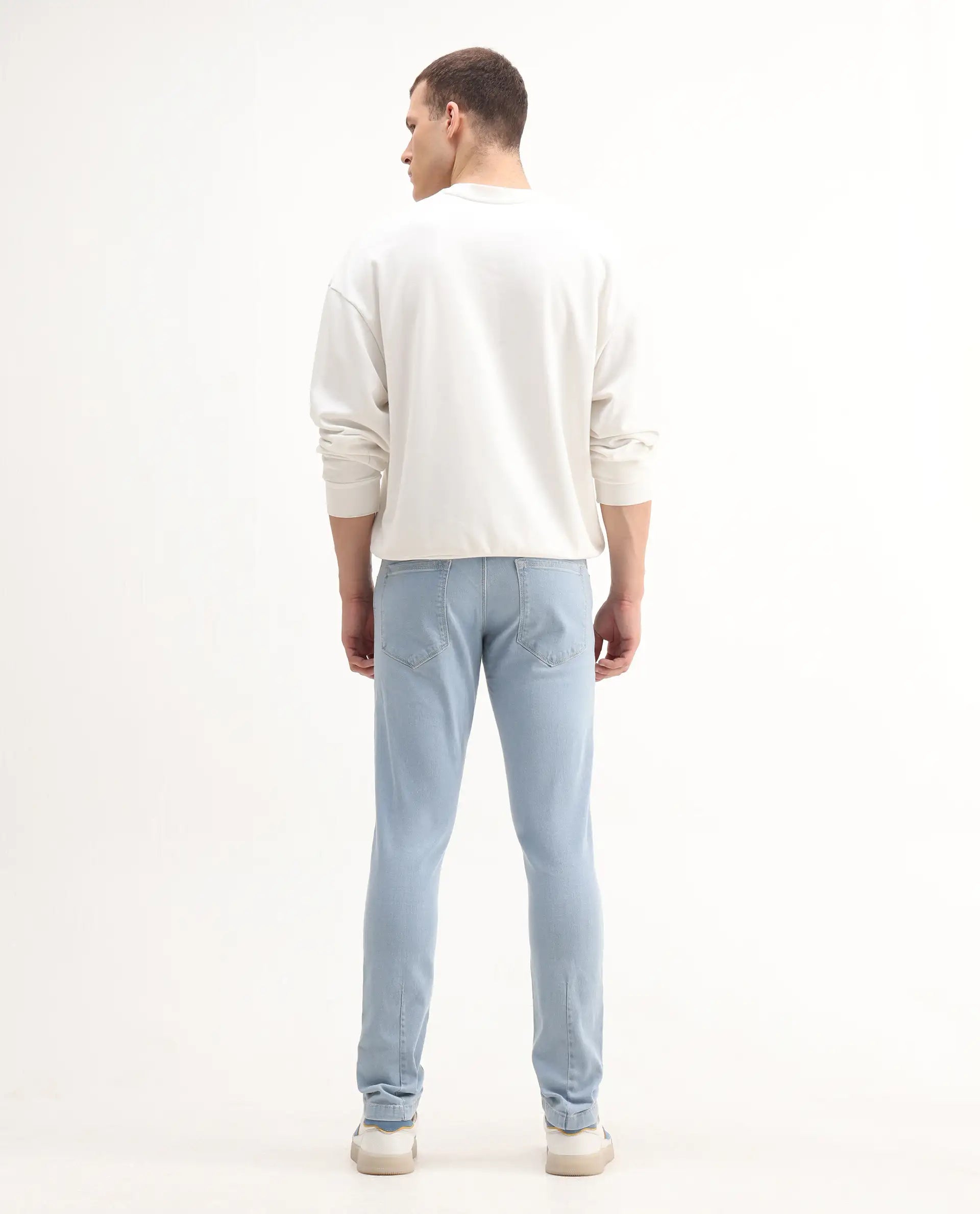 Rare Rabbit Men's Toke Light Blue Cotton Plain Hawk Slim Fit Jeans