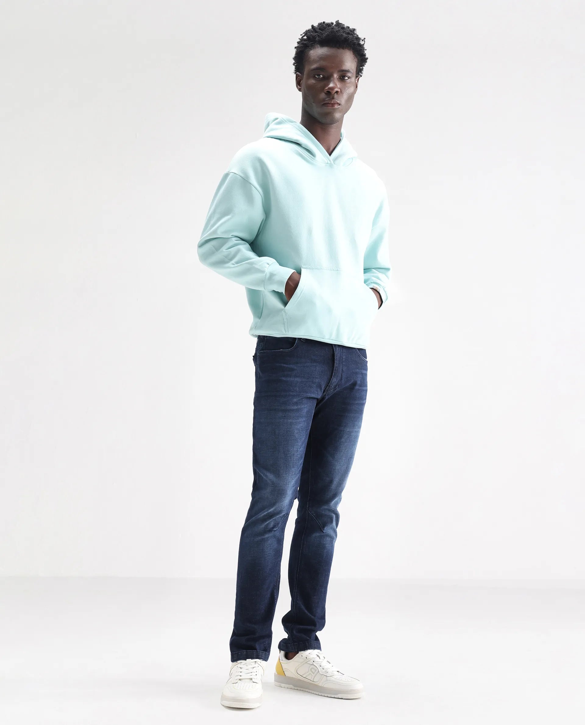 Rare Rabbit Men's Toke Dark Blue Cotton Plain Hawk Slim Fit Jeans