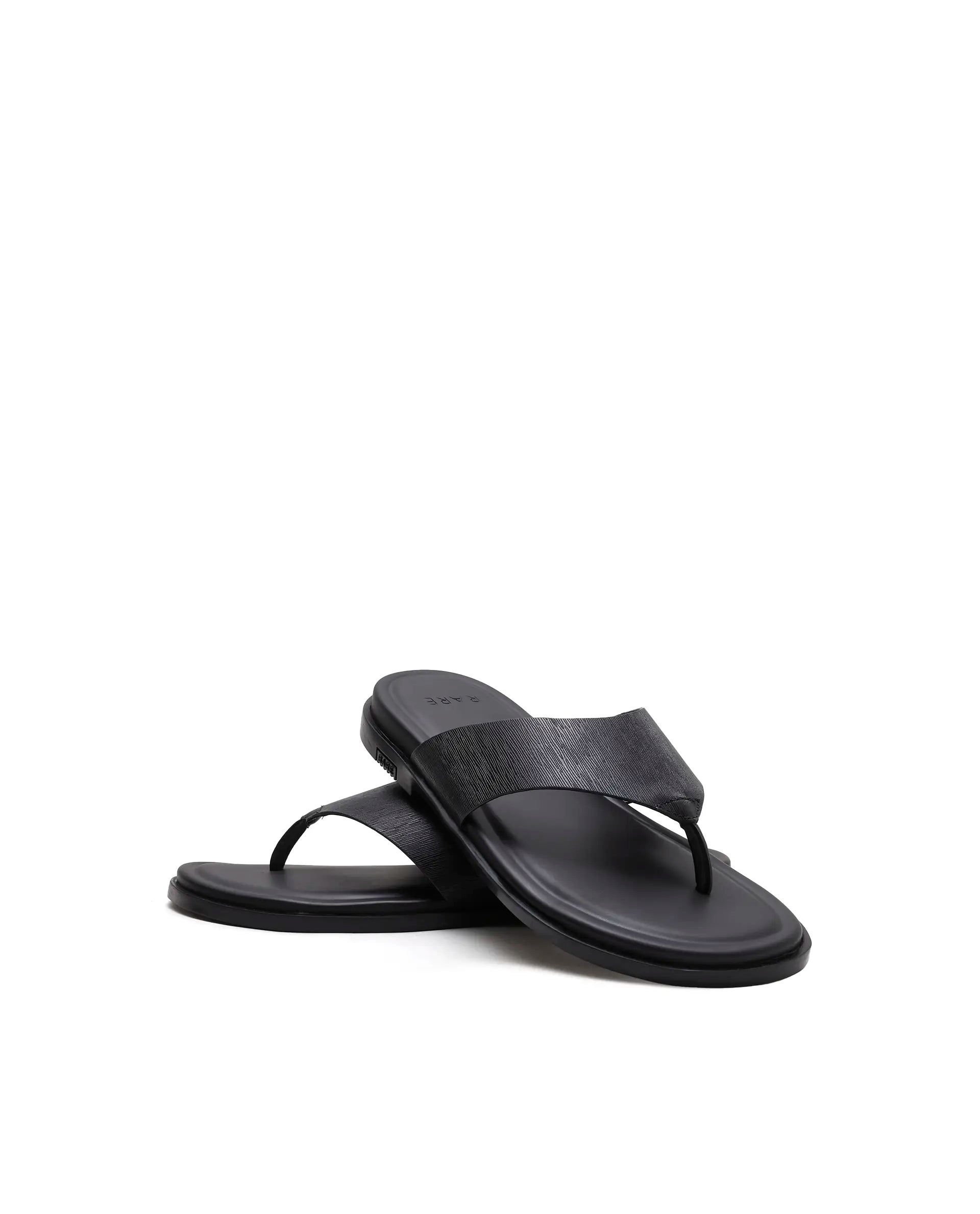 Rarez Men's Tong Black Leather Regular Sandal