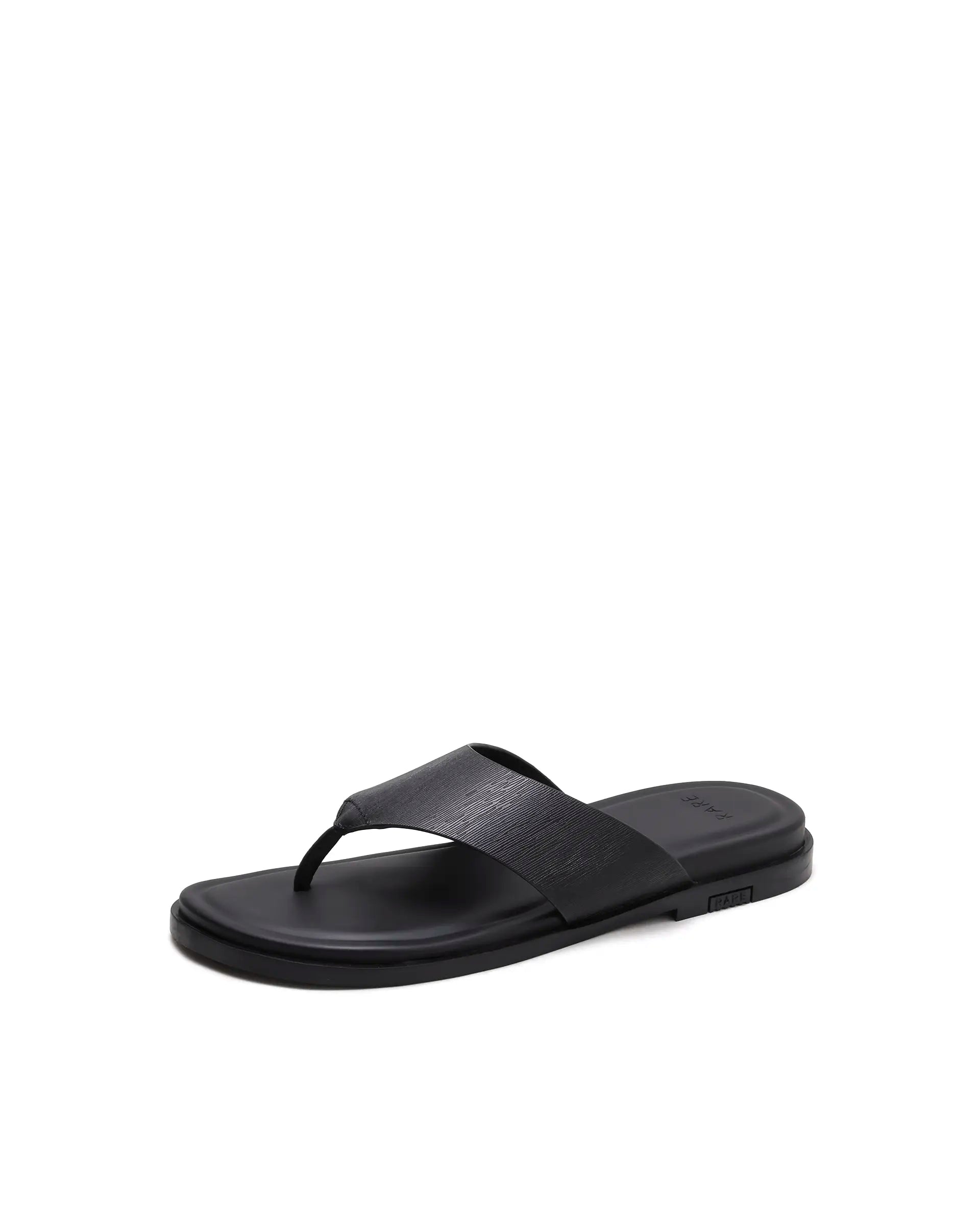 Rarez Men's Tong Black Leather Regular Sandal