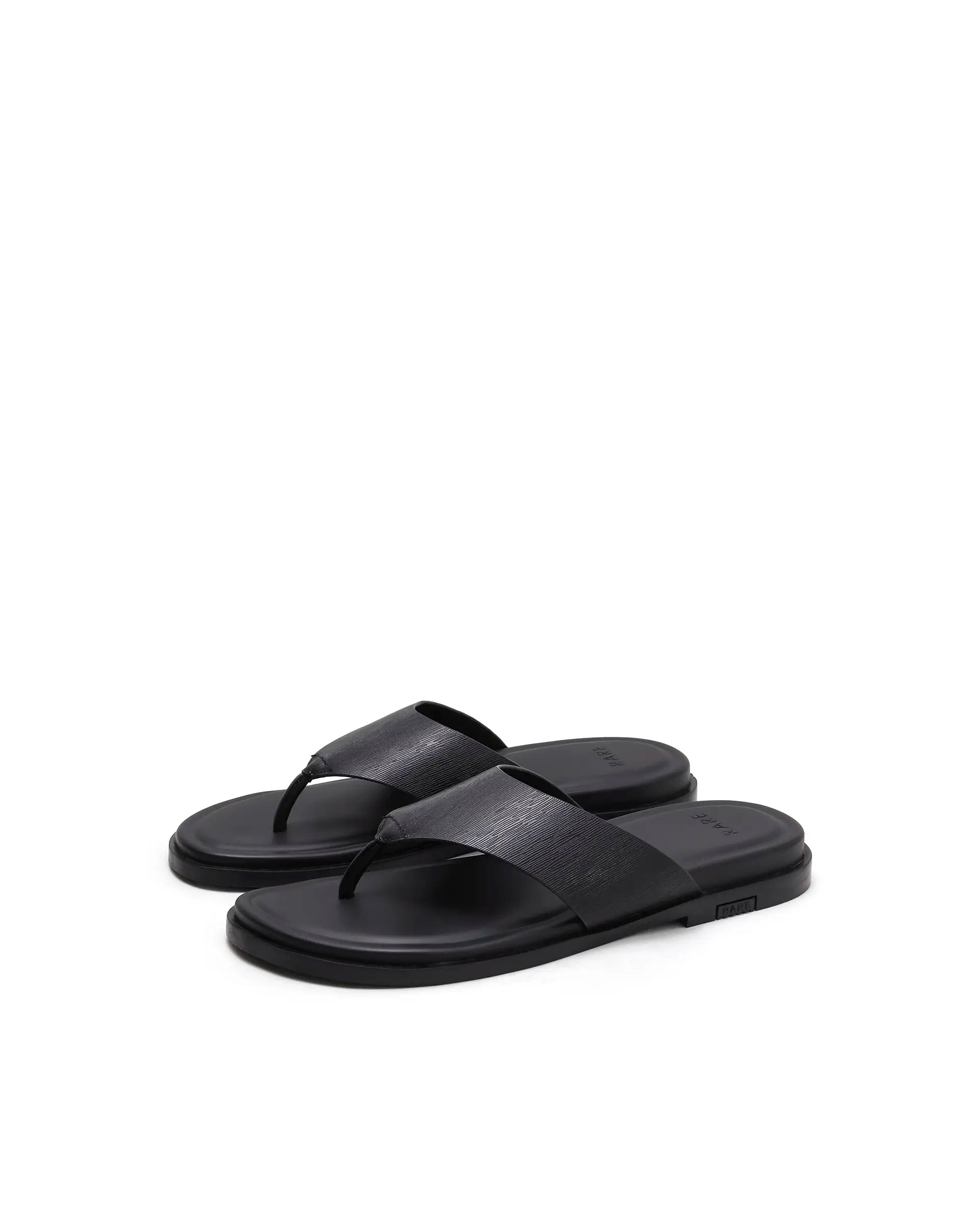 Rarez Men's Tong Black Leather Regular Sandal