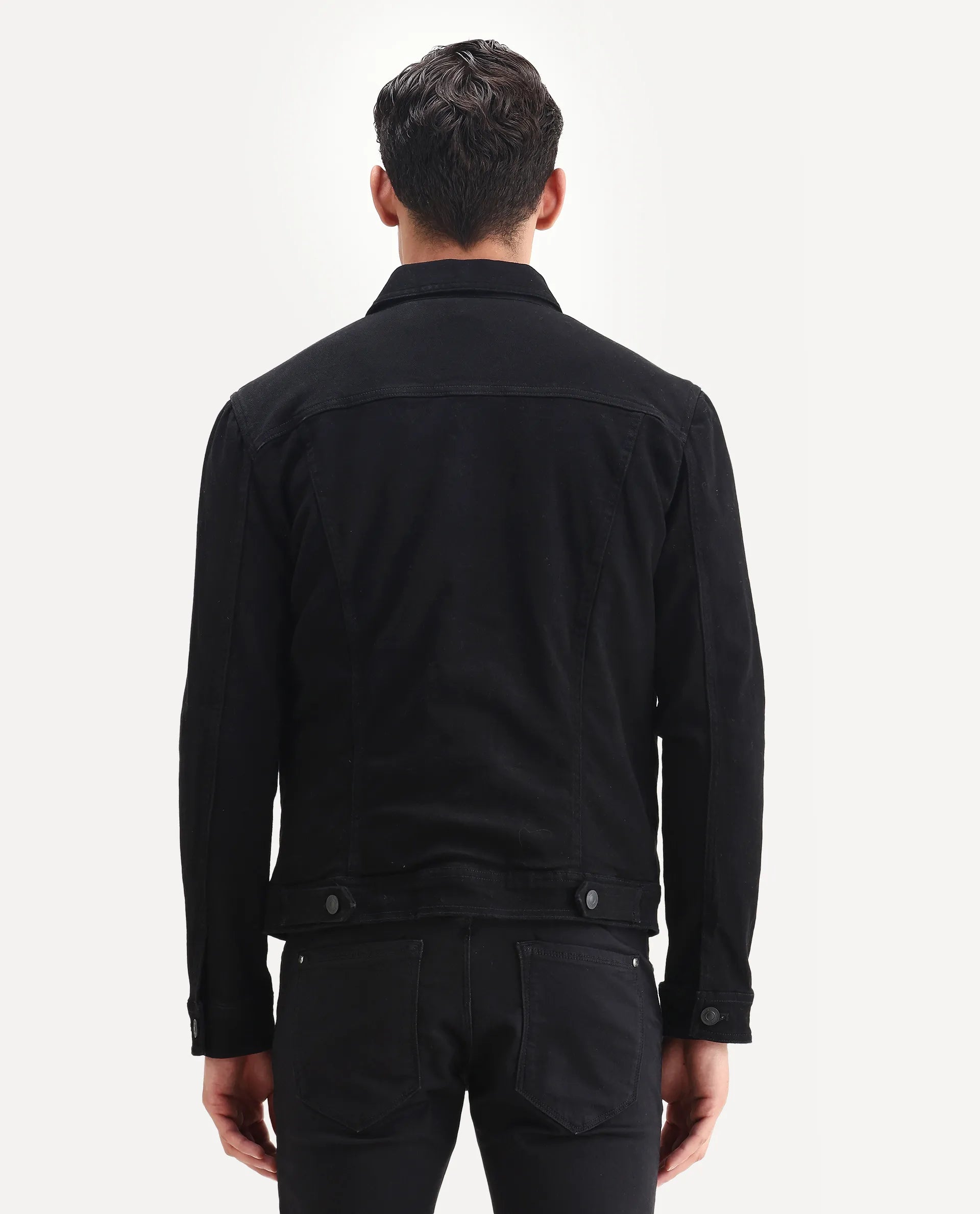 Rare Rabbit Men's Tonk Black Cotton Plain Regular Fit Full Sleeve Spread Collar Jacket