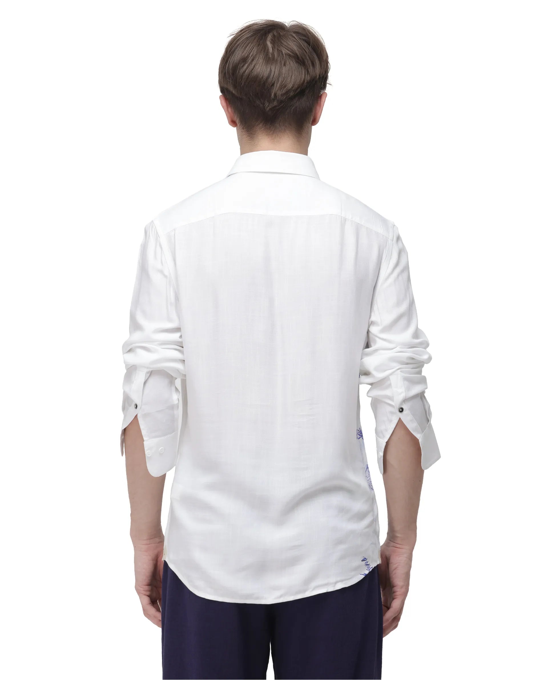 Rare Rabbit Men's Topan White Viscose Abstract Print Relaxed Fit Full Sleeve Collared Shirt