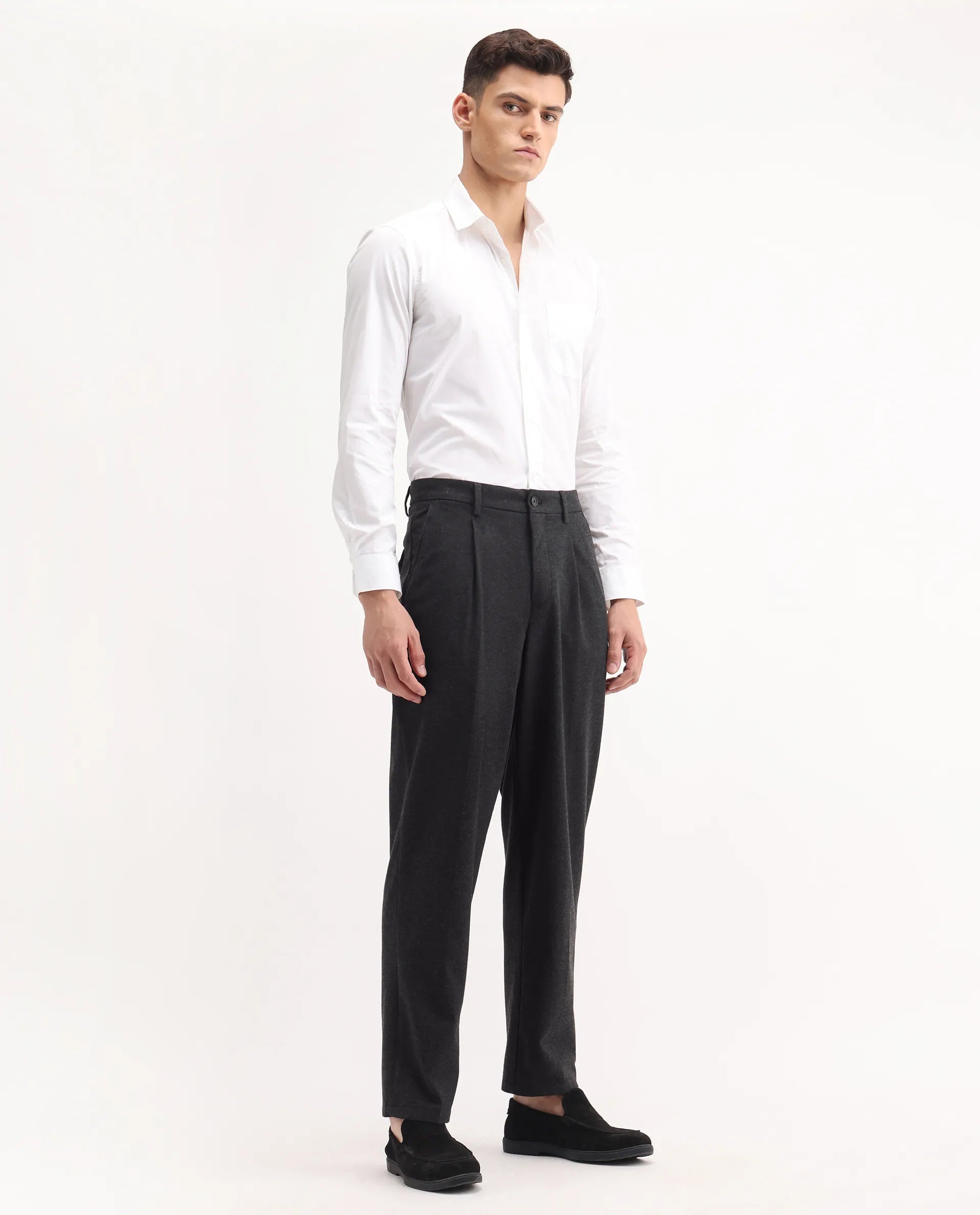 Rare Rabbit Men's Tori Black Cotton Plain Relaxed Fit Trouser