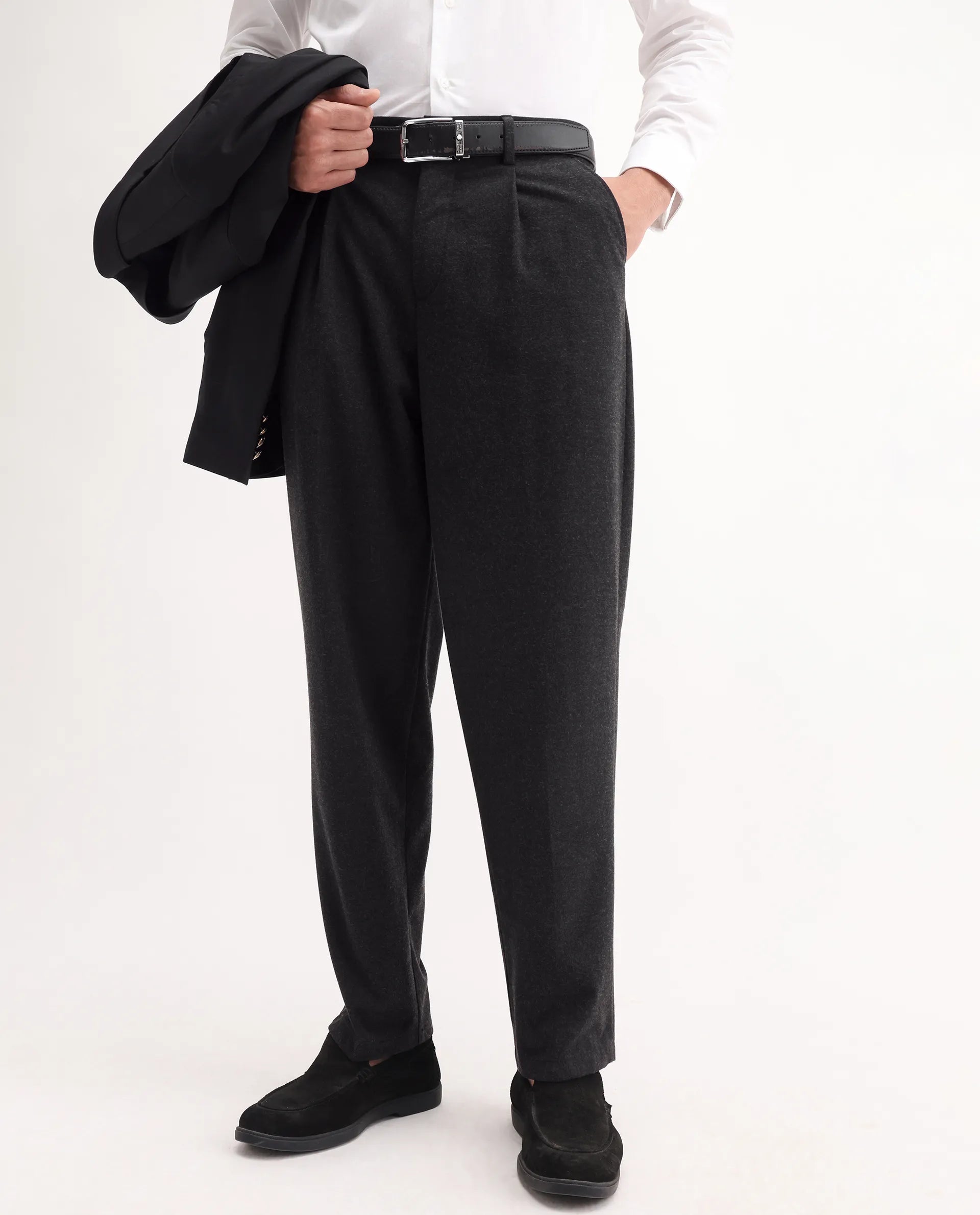 Rare Rabbit Men's Tori Black Cotton Plain Relaxed Fit Trouser