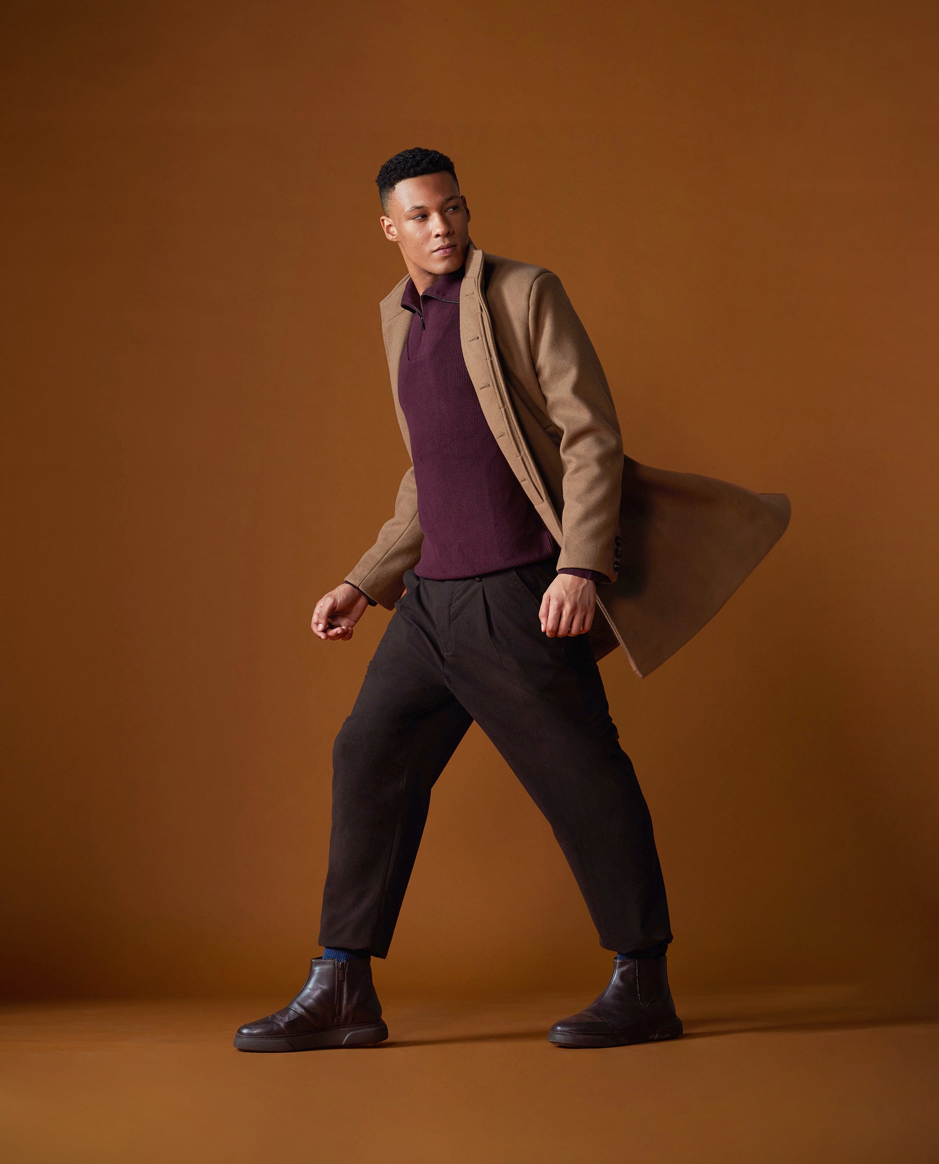 Rare Rabbit Men's Laz Brown Cotton Blend Full Sleeve Broad Collar Zipper Closure Regular Fit Solid Sweater