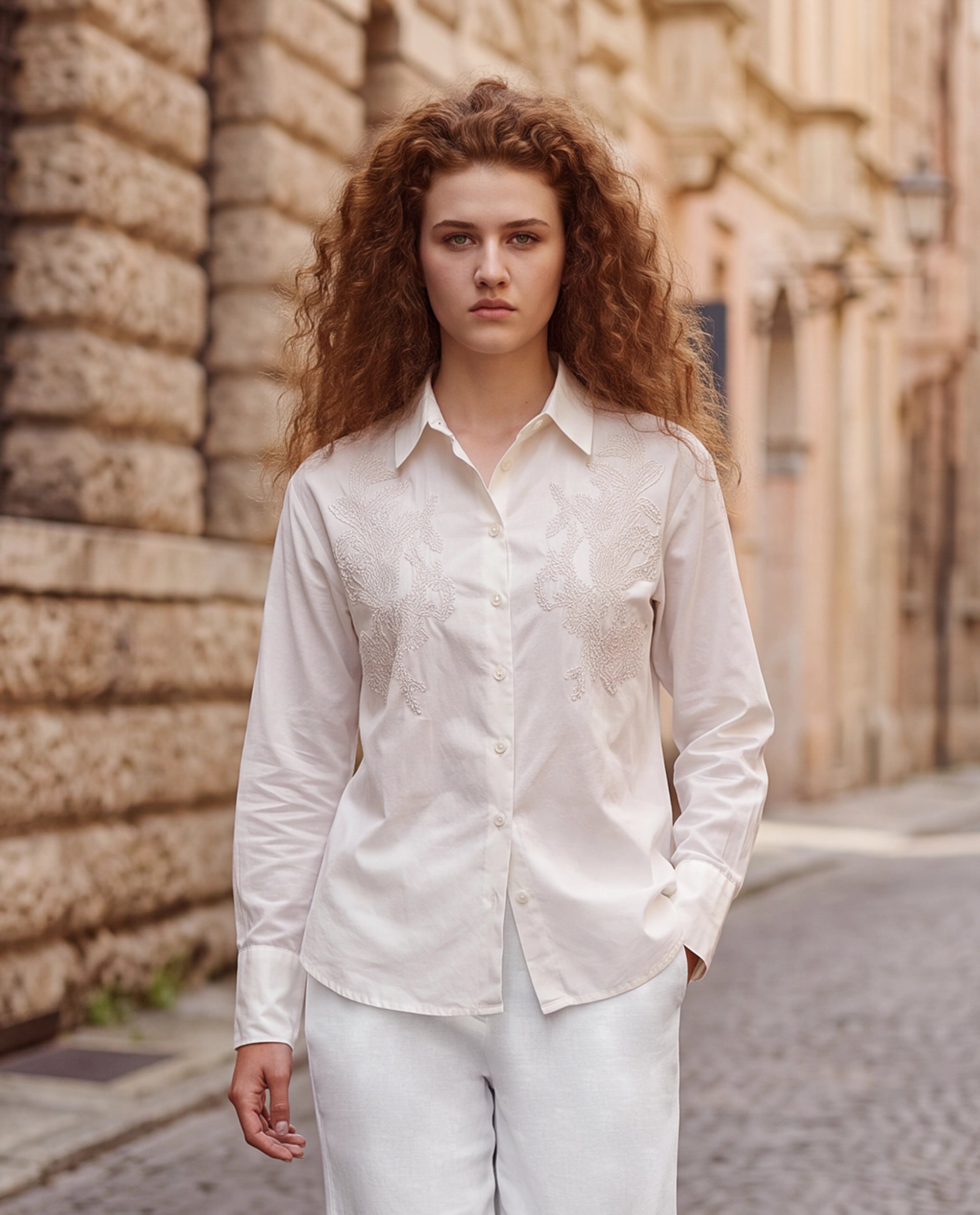 Rareism Women's Torim Light Off White Cotton Spread Collar Button Regular Plain Shirt