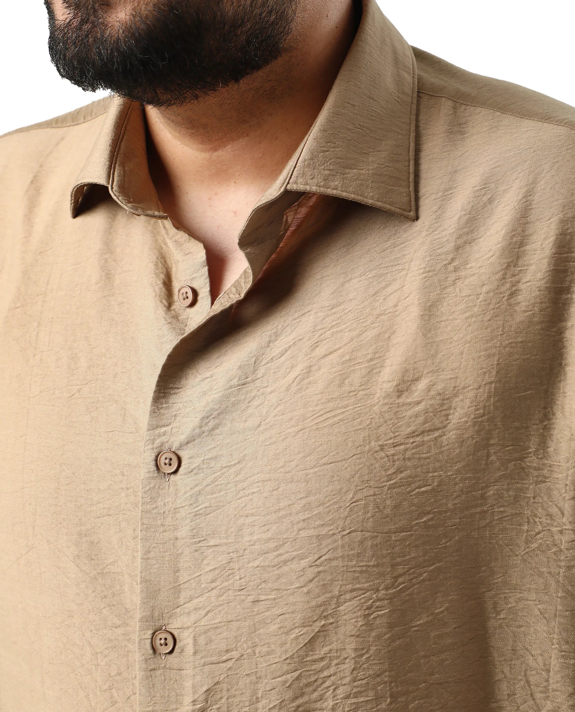 Rare Rabbit Men Torin Big Pastel Brown Cotton Fabric Half Sleeve Spread Collar Button Closure Plain Shirt