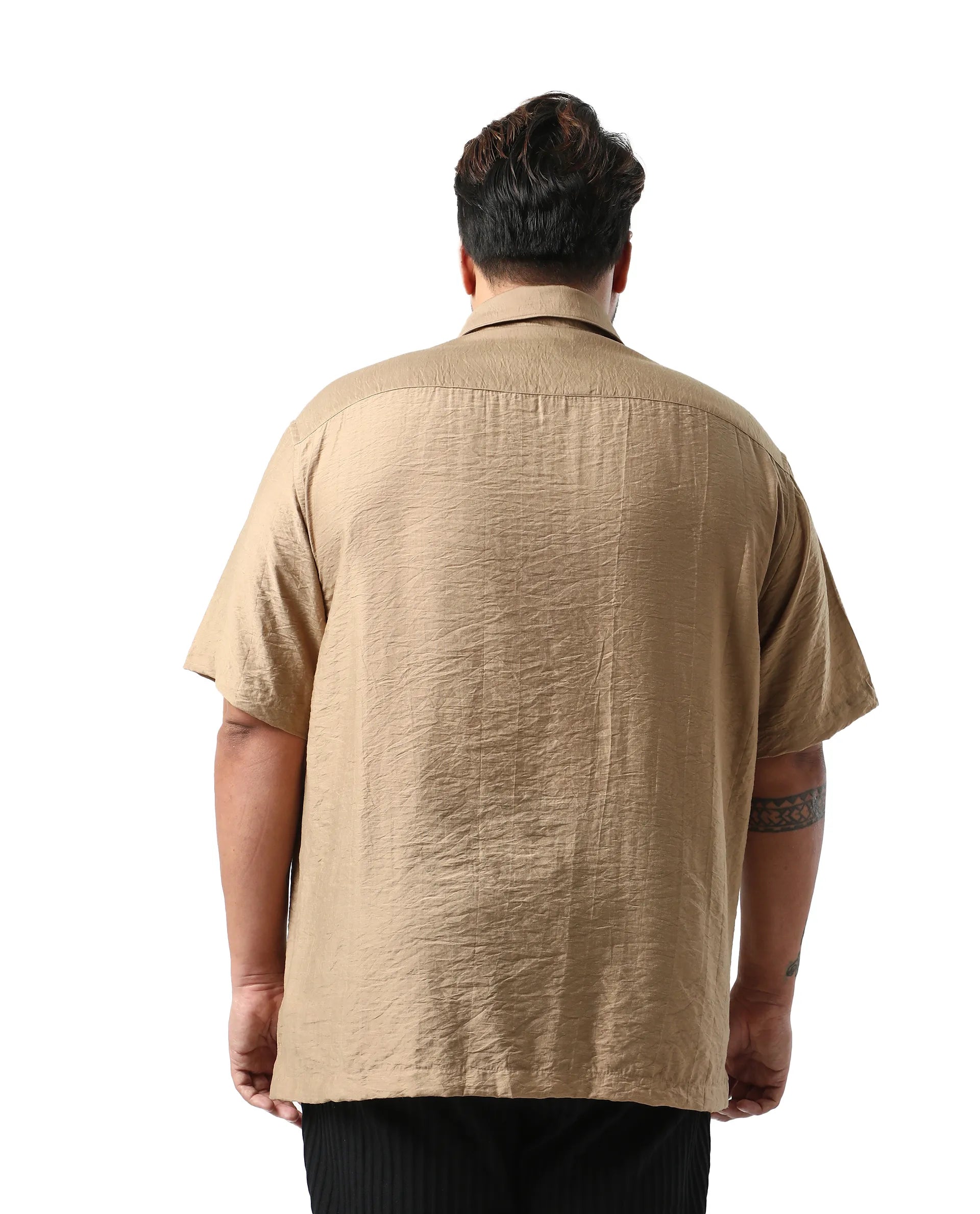 Rare Rabbit Men Torin Big Pastel Brown Cotton Fabric Half Sleeve Spread Collar Button Closure Plain Shirt