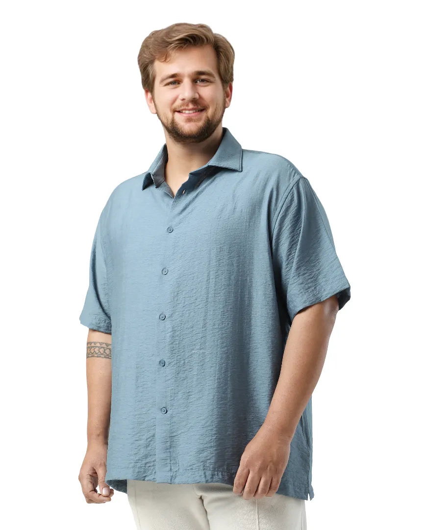Rare Rabbit Men Torin Big Light Blue Cotton Fabric Half Sleeve Spread Collar Button Closure Plain Shirt