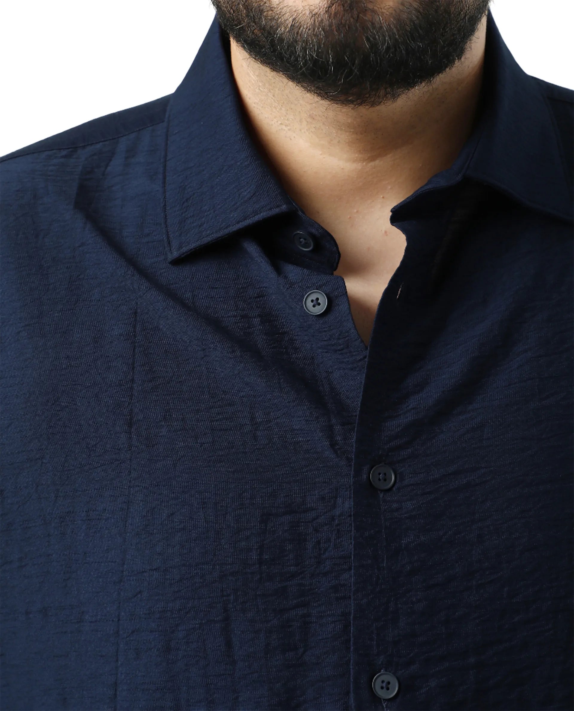 Rare Rabbit Men Torin Big Pastel Navy Cotton Fabric Half Sleeve Spread Collar Button Closure Plain Shirt